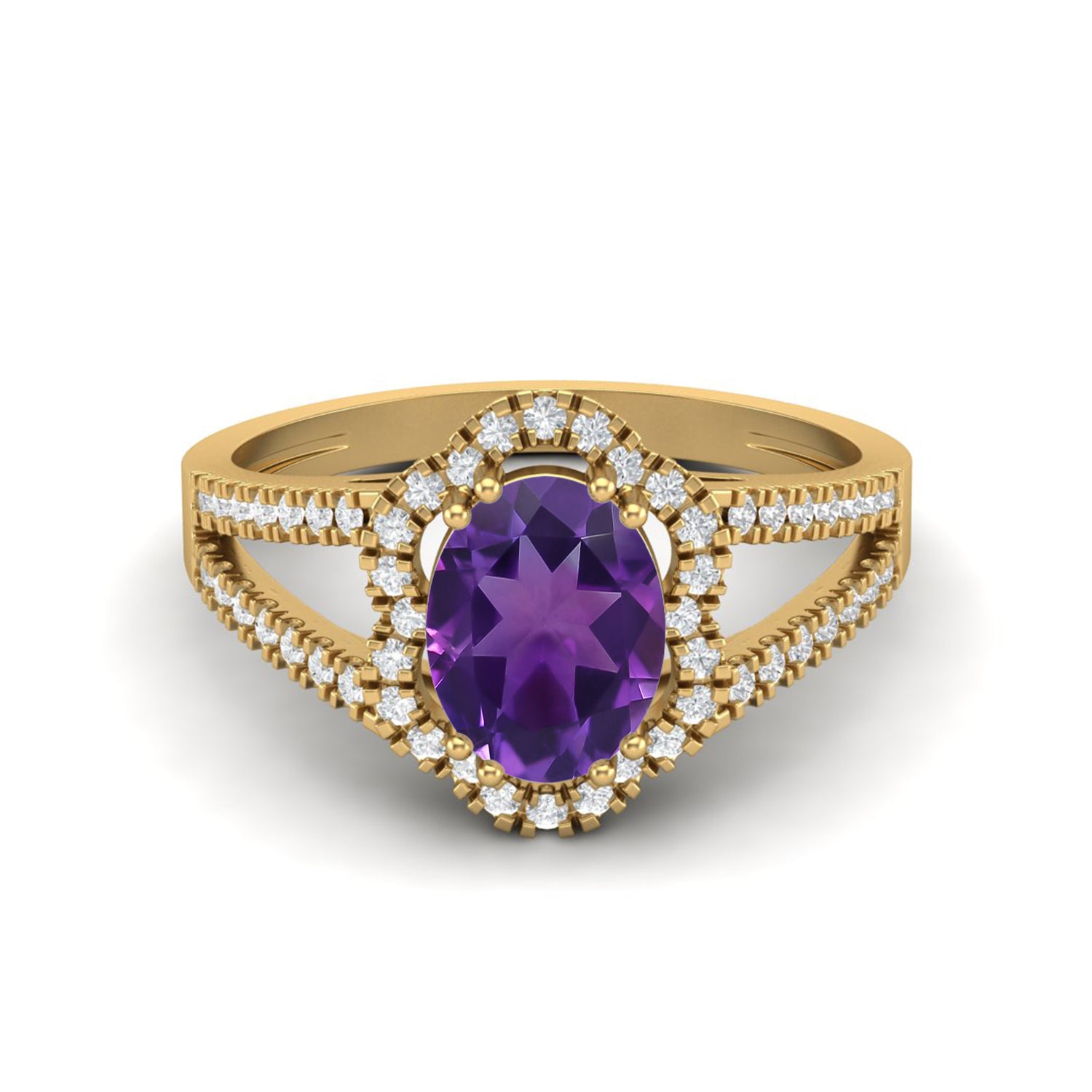 Anello con gambo diviso in ametista con doppio alone – Argento Sterling