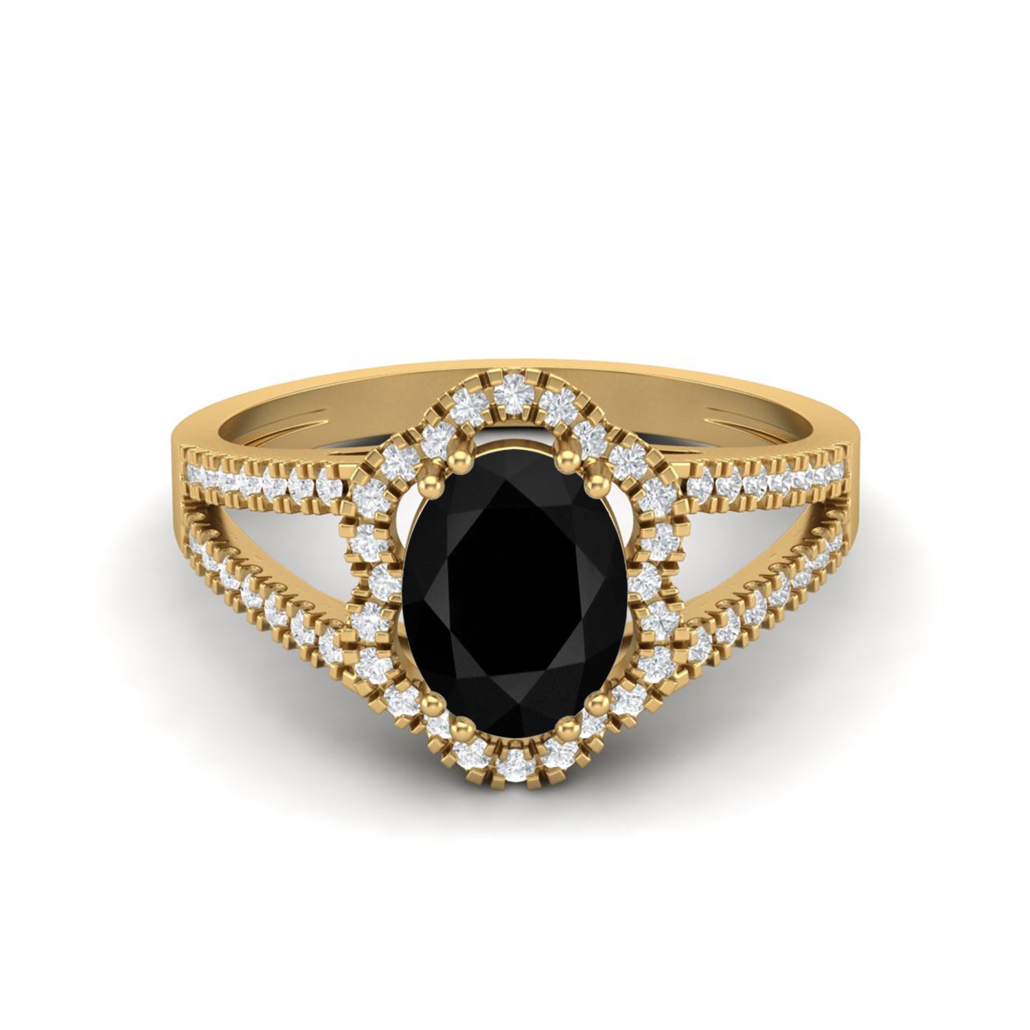 Black Spinel Split Shank Halo Ring - Sterling Silver