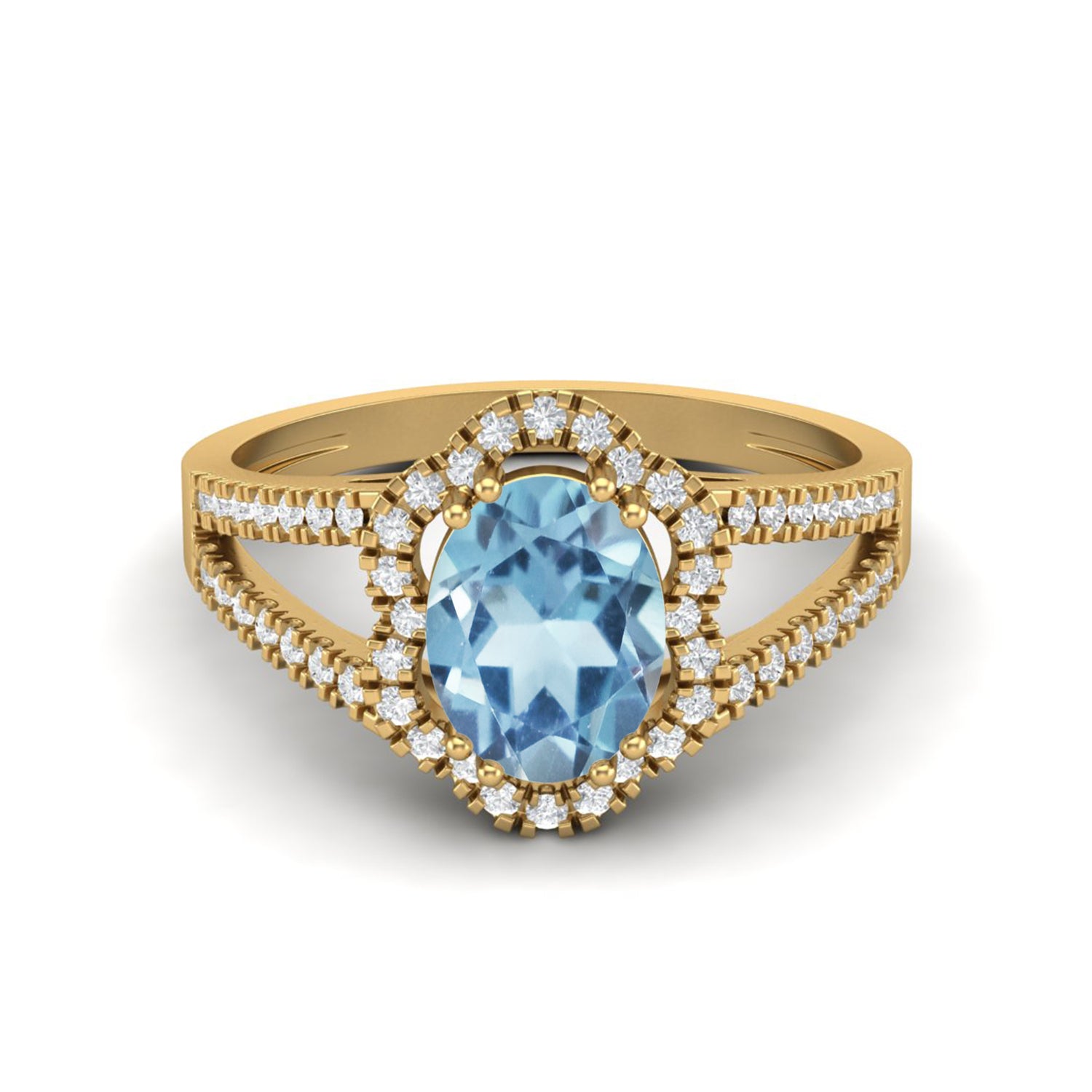 Blue Topaz Split Shank Halo Ring - Sterling Silver