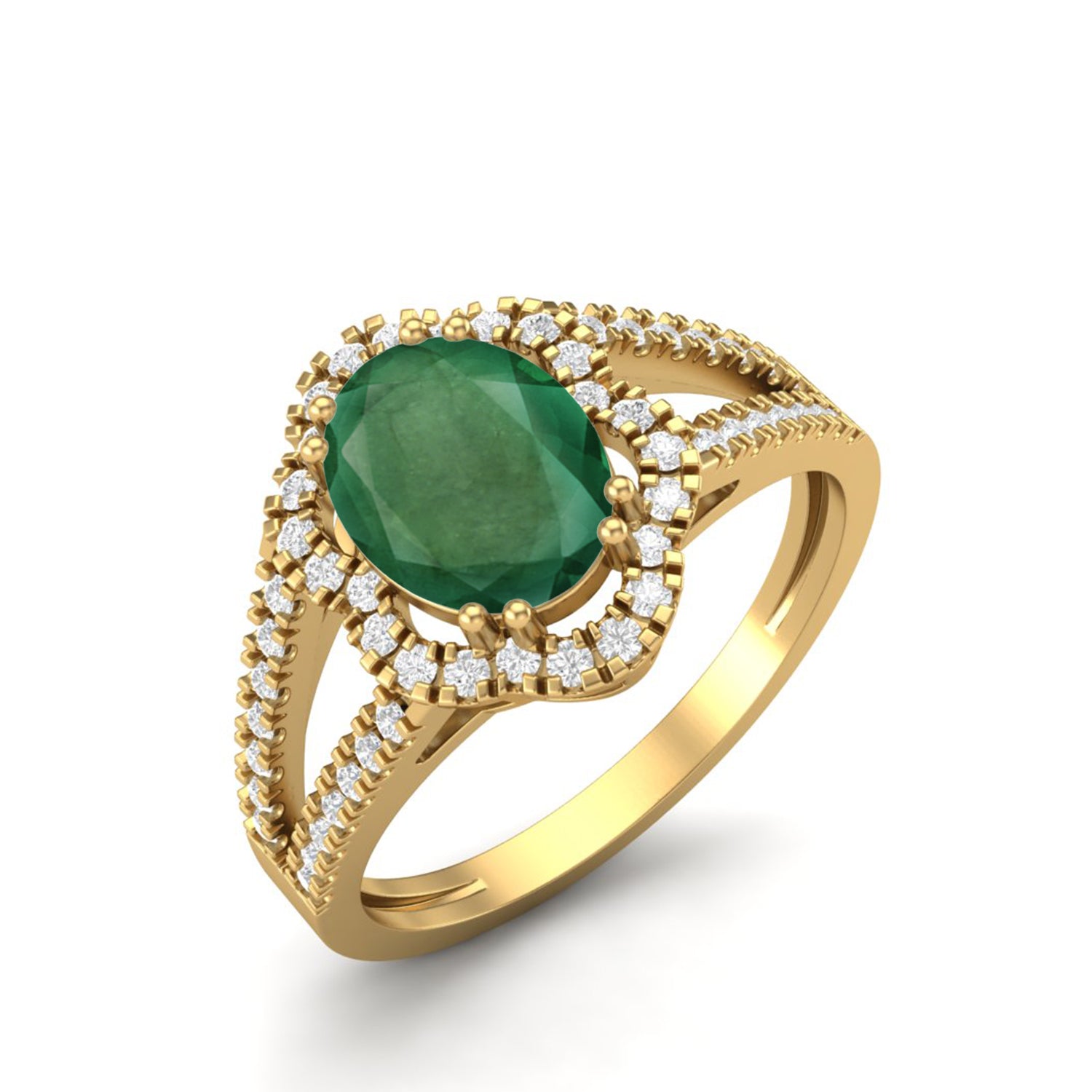 Emerald Halo Split Shank Ring – Sterling Silver