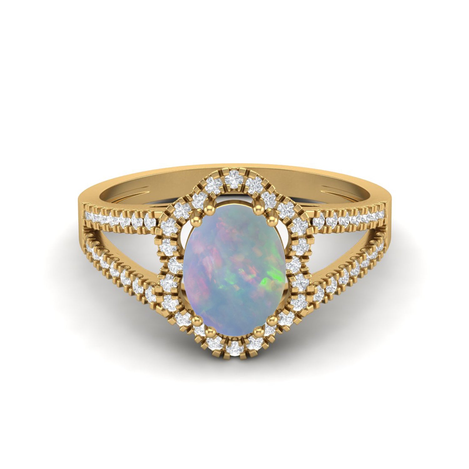 Opal Split Shank Halo Ring - Sterling Silver