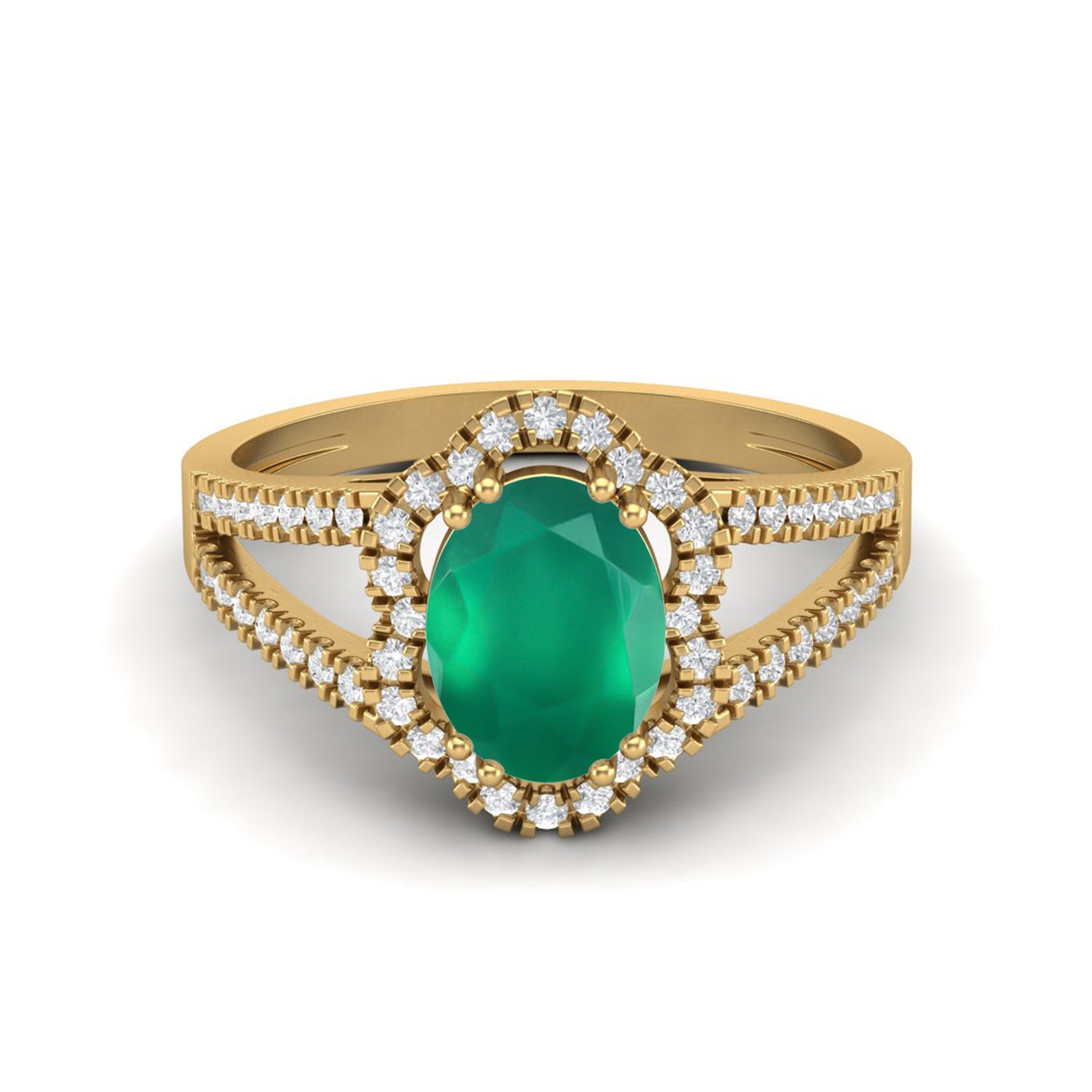 Green Onyx Split Shank Halo Ring - Sterling Silver