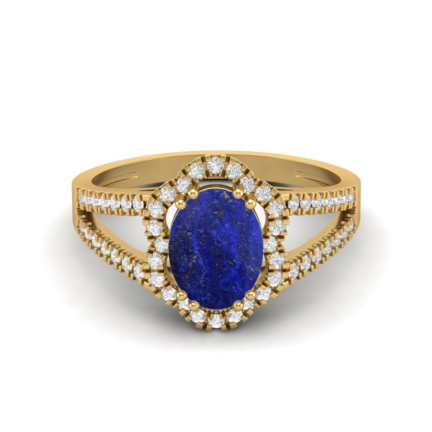 Lapis lazuli Split Shank Halo Ring - Sterling Silver