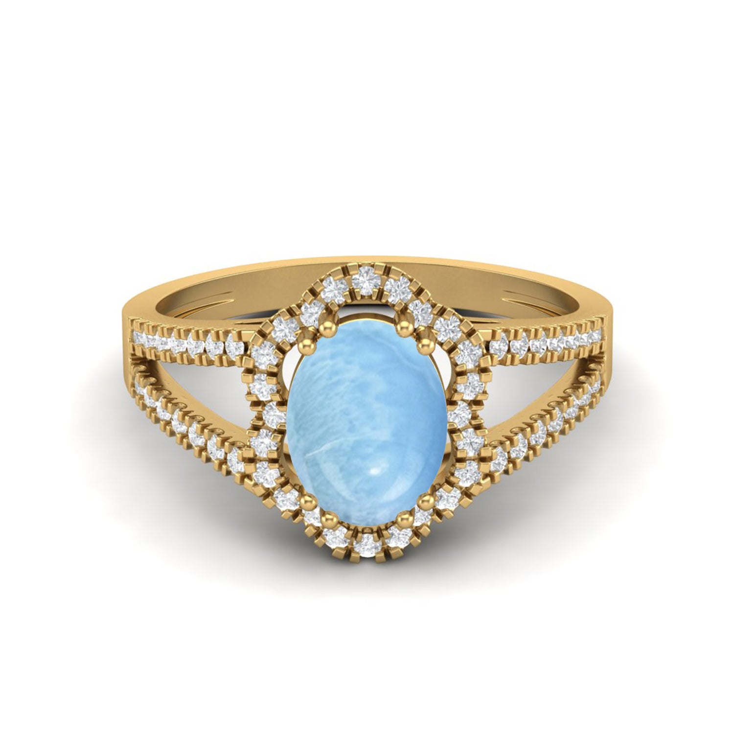 Larimar Split Shank Halo Ring - Sterling Silver