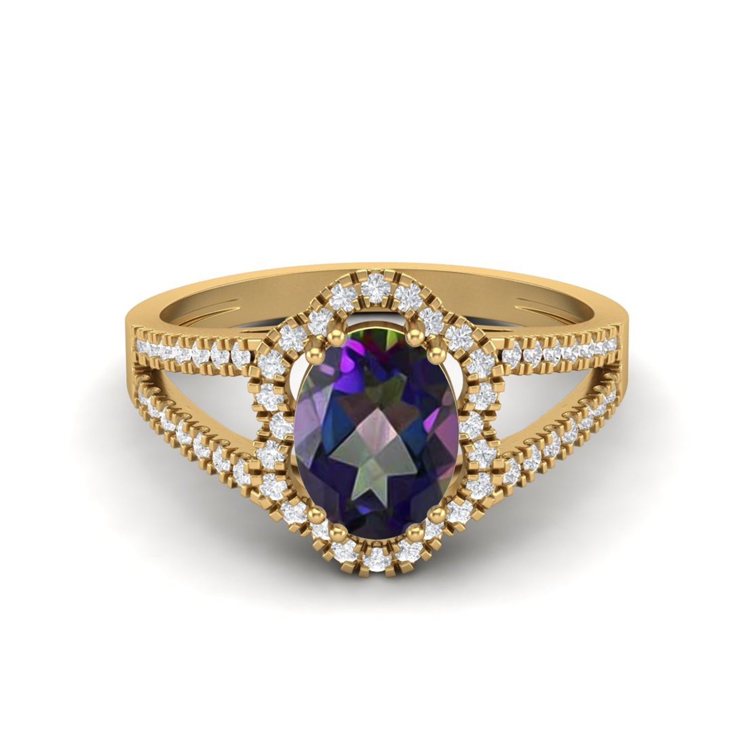 Mystic Topaz Split Shank Halo Ring - Sterling Silver