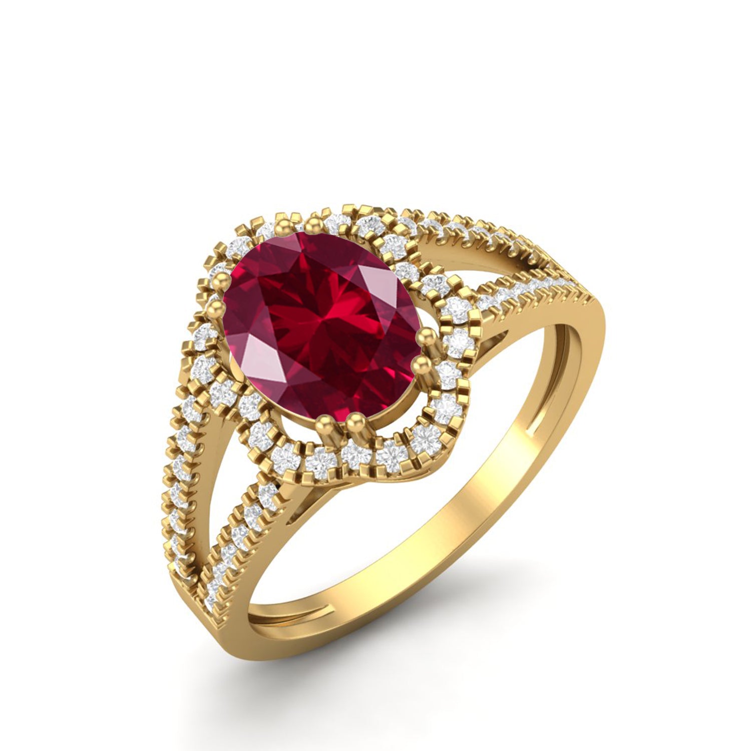Ruby Oval Diamond Halo Ring - Sterling Silver