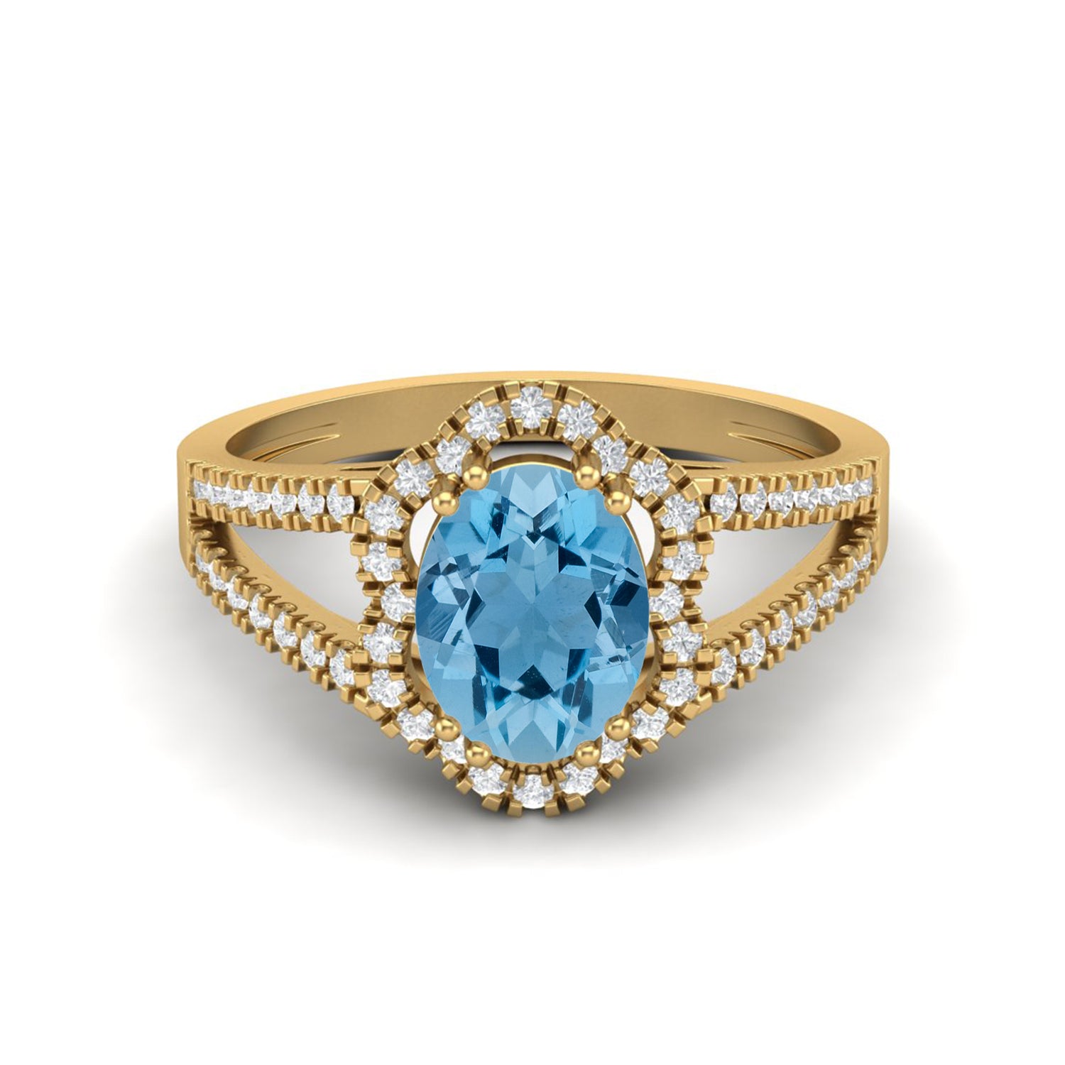 Swiss Blue Topaz Split Shank Halo Ring - Sterling Silver