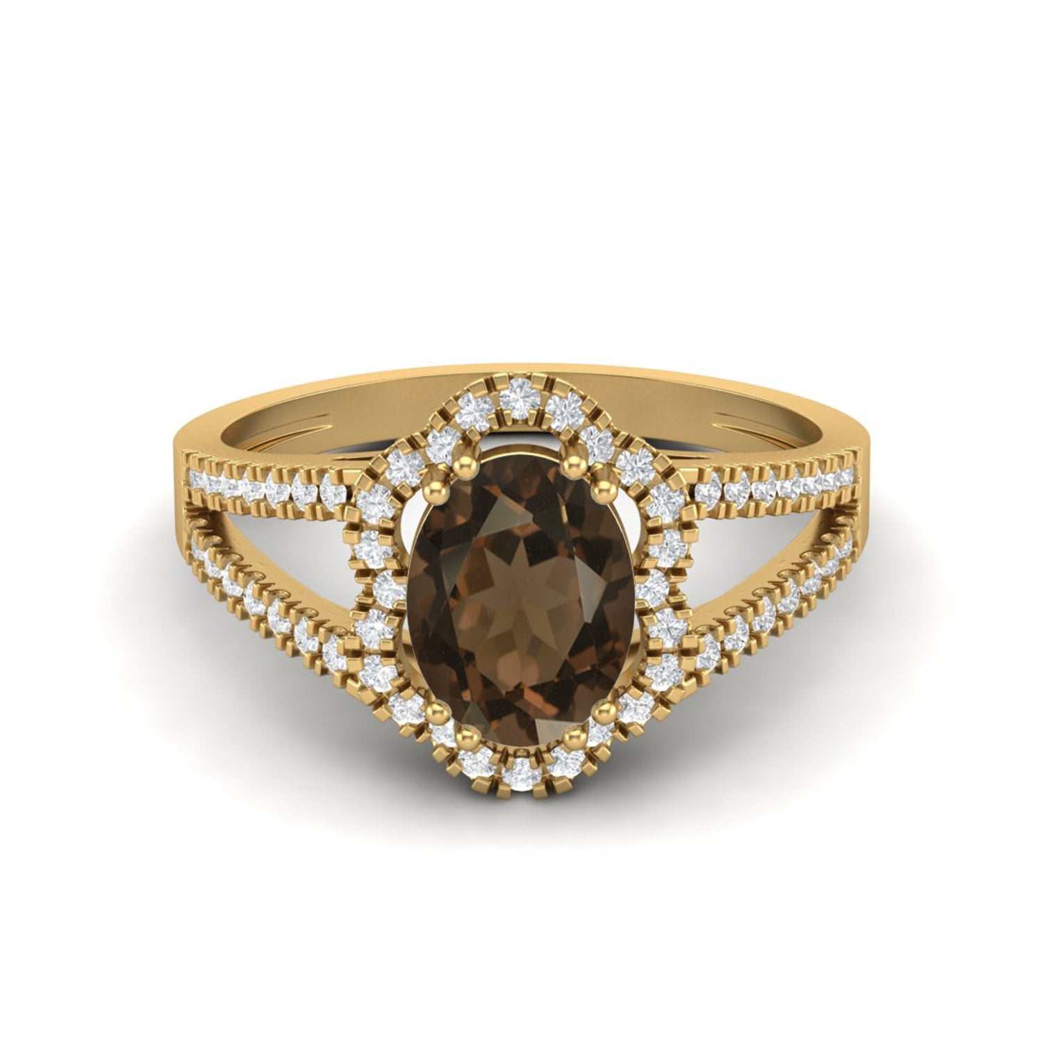 Smoky Quartz Split Shank Halo Ring - Sterling Silver