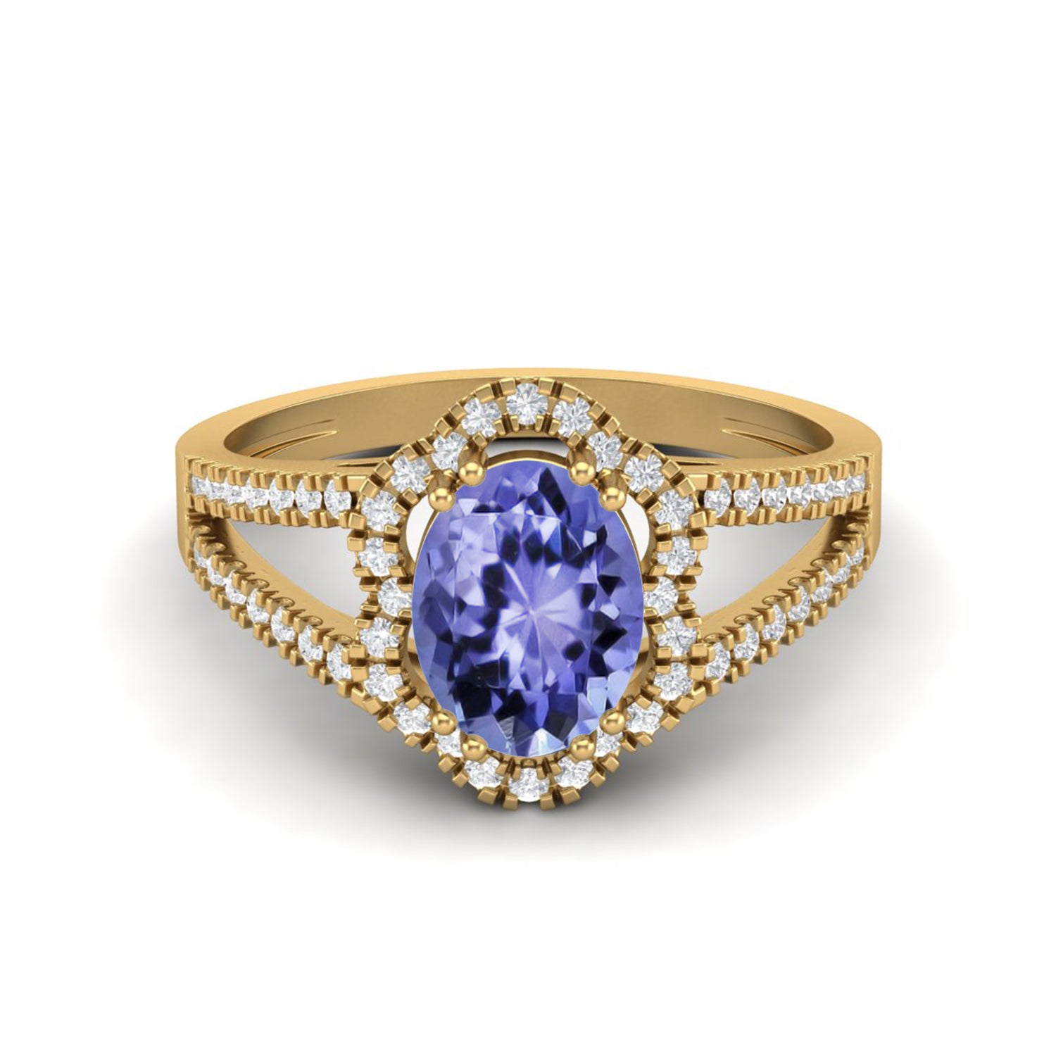 Tanzanite Split Shank Halo Ring - Sterling Silver