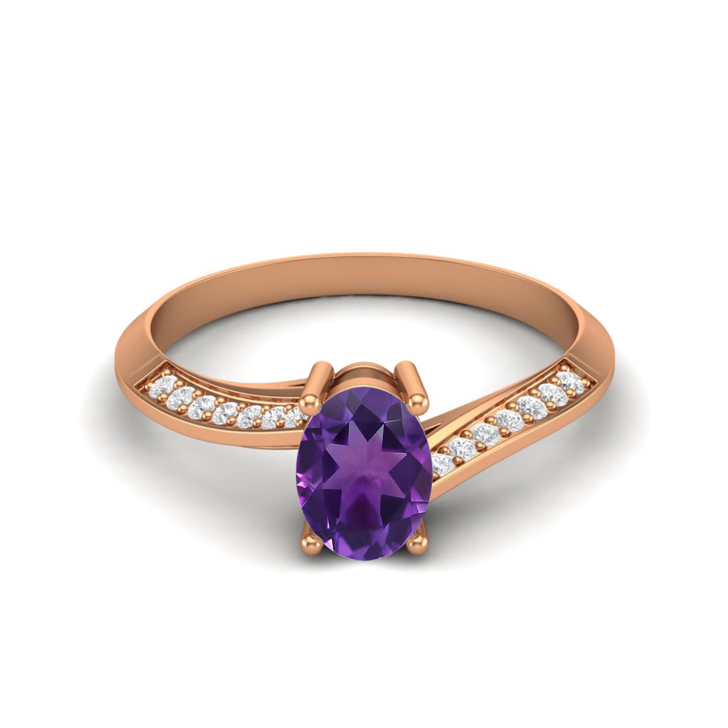 Amethyst Tapered Accent Band Ring – Sterling Silver