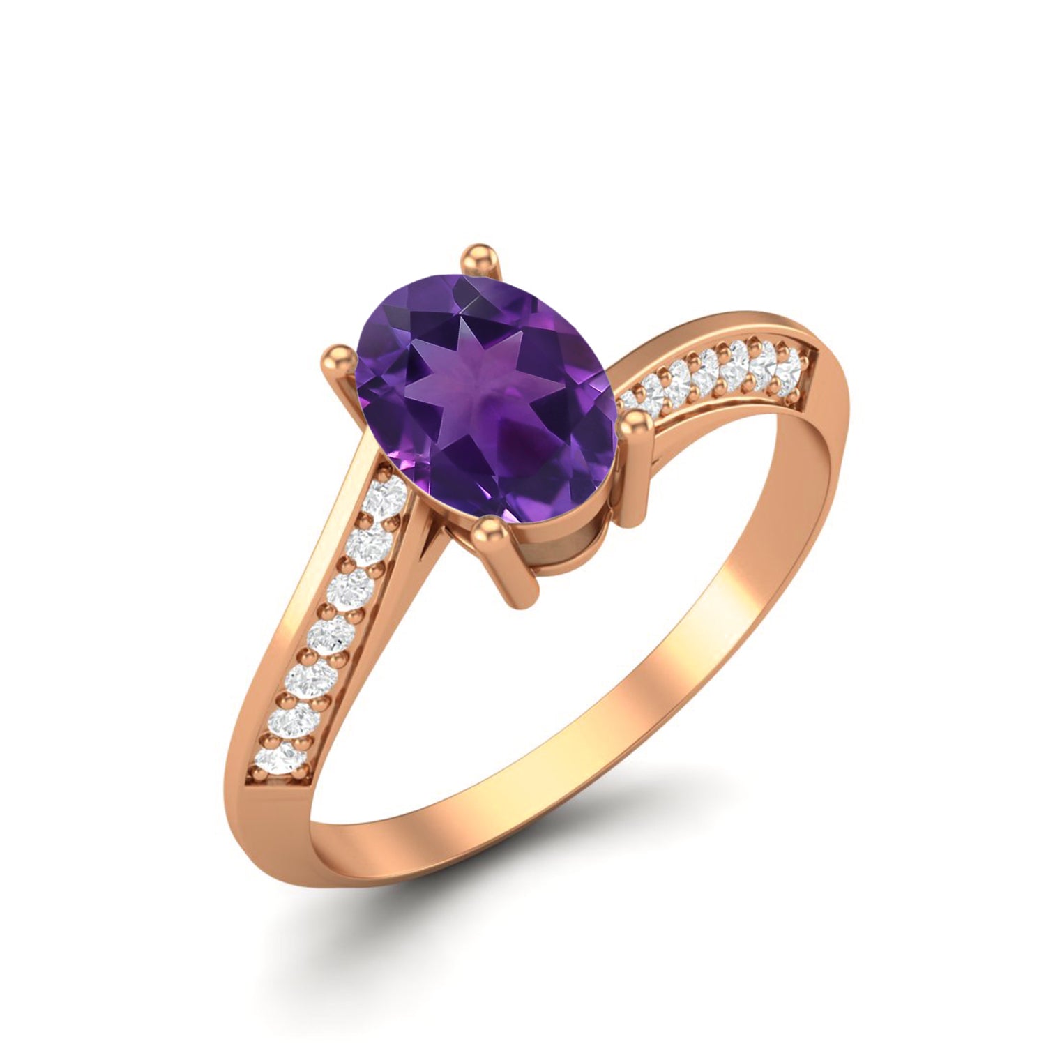 Amethyst Tapered Accent Band Ring – Sterling Silver