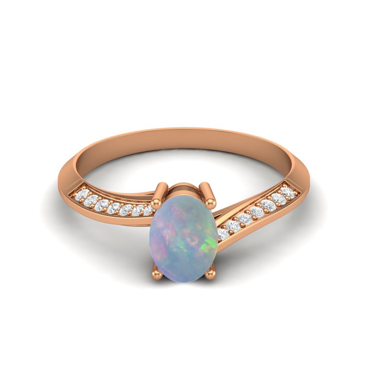 Opal Tapered Accent Band Ring – Sterling Silver