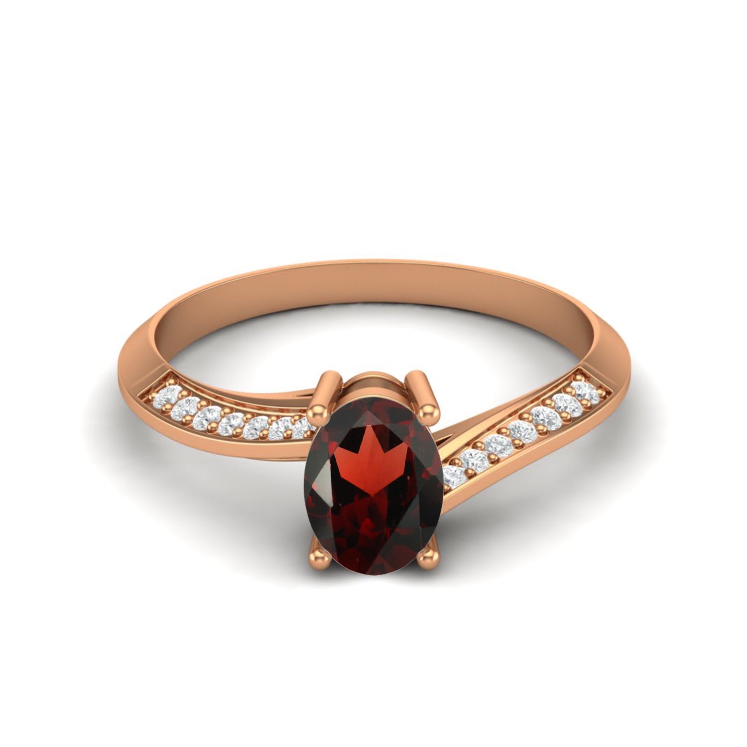 Garnet Oval Cut Side Accents Ring – Sterling Silver