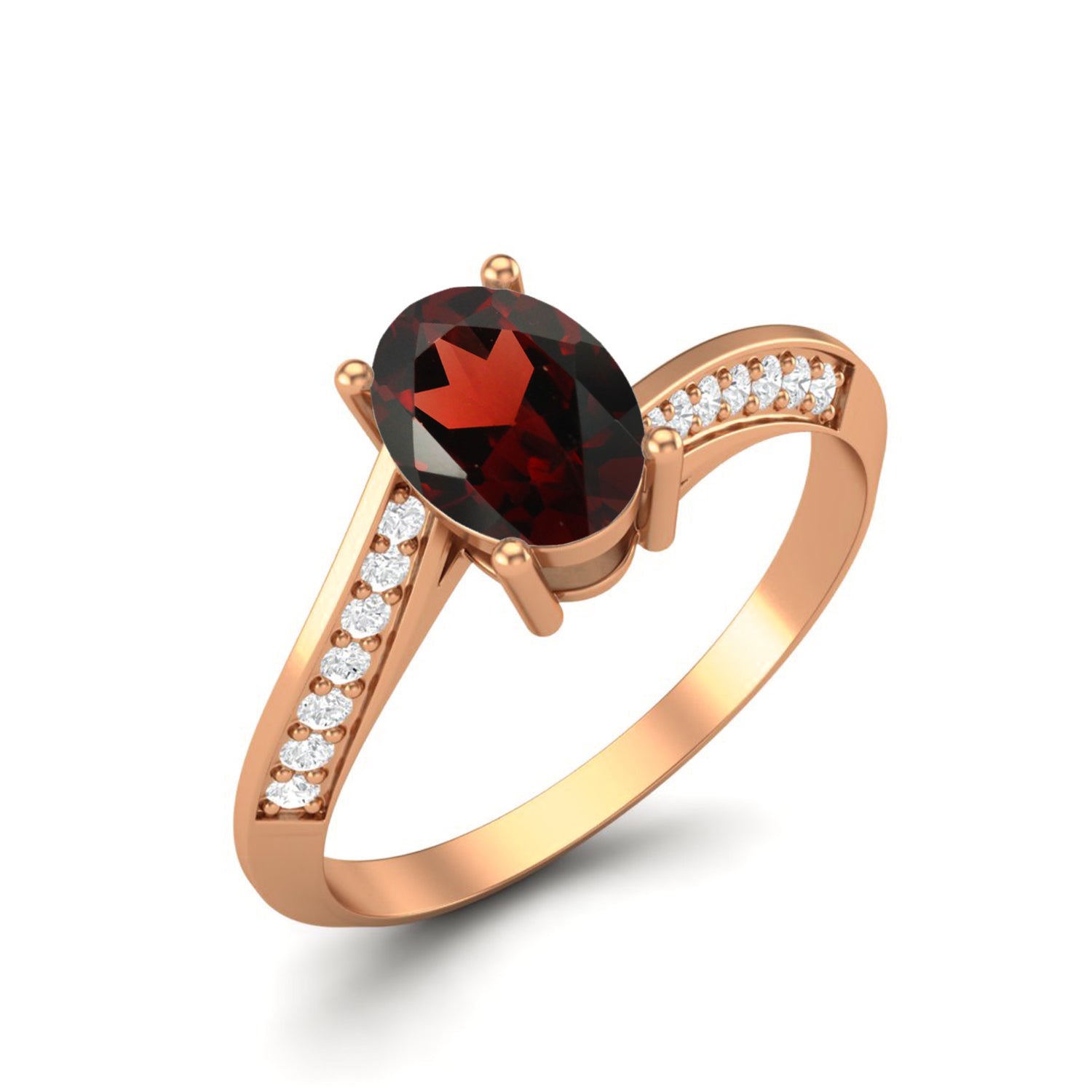 Garnet Oval Cut Side Accents Ring – Sterling Silver