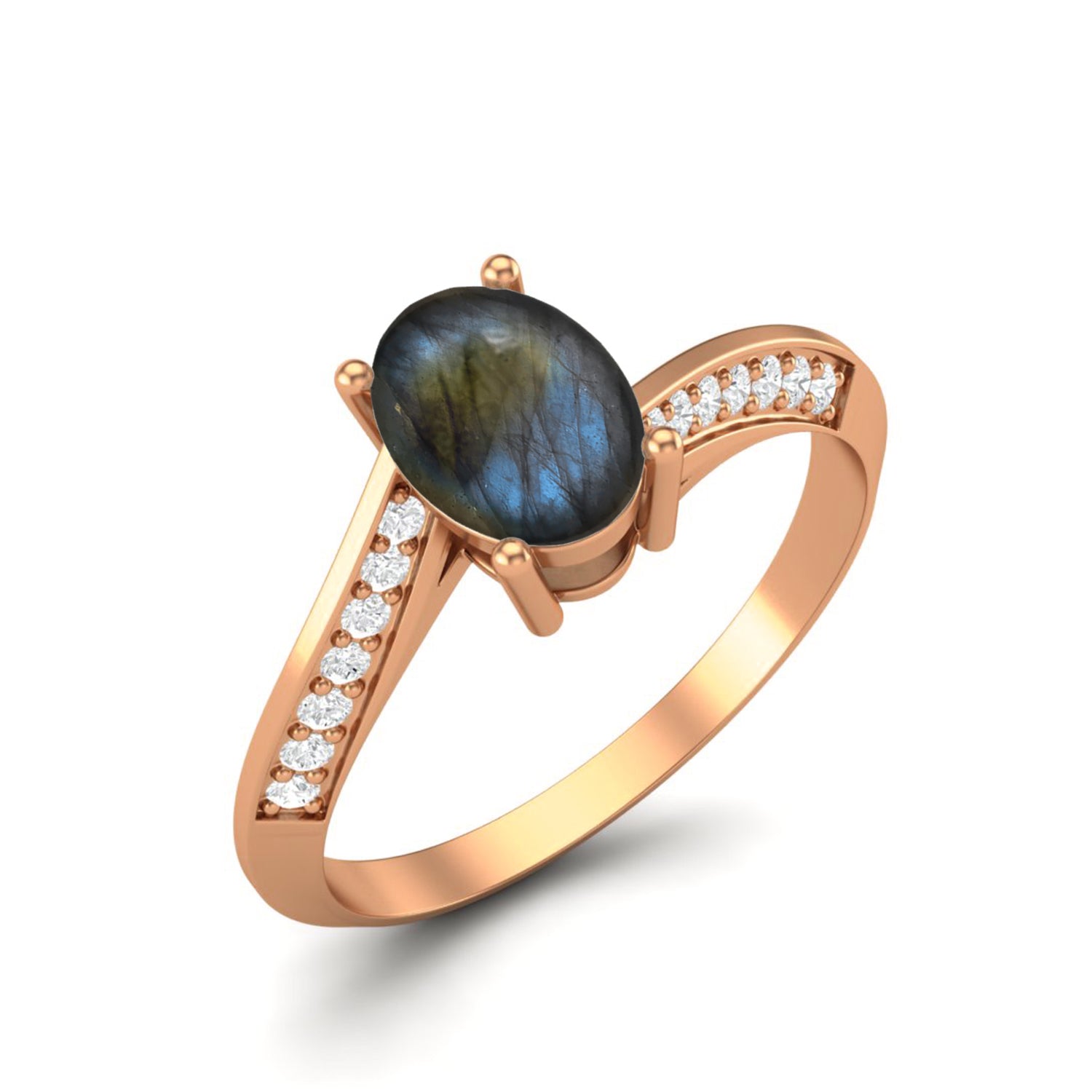 Anello di fidanzamento con labradorite naturale, anello solitario in argento sterling 925 per donna