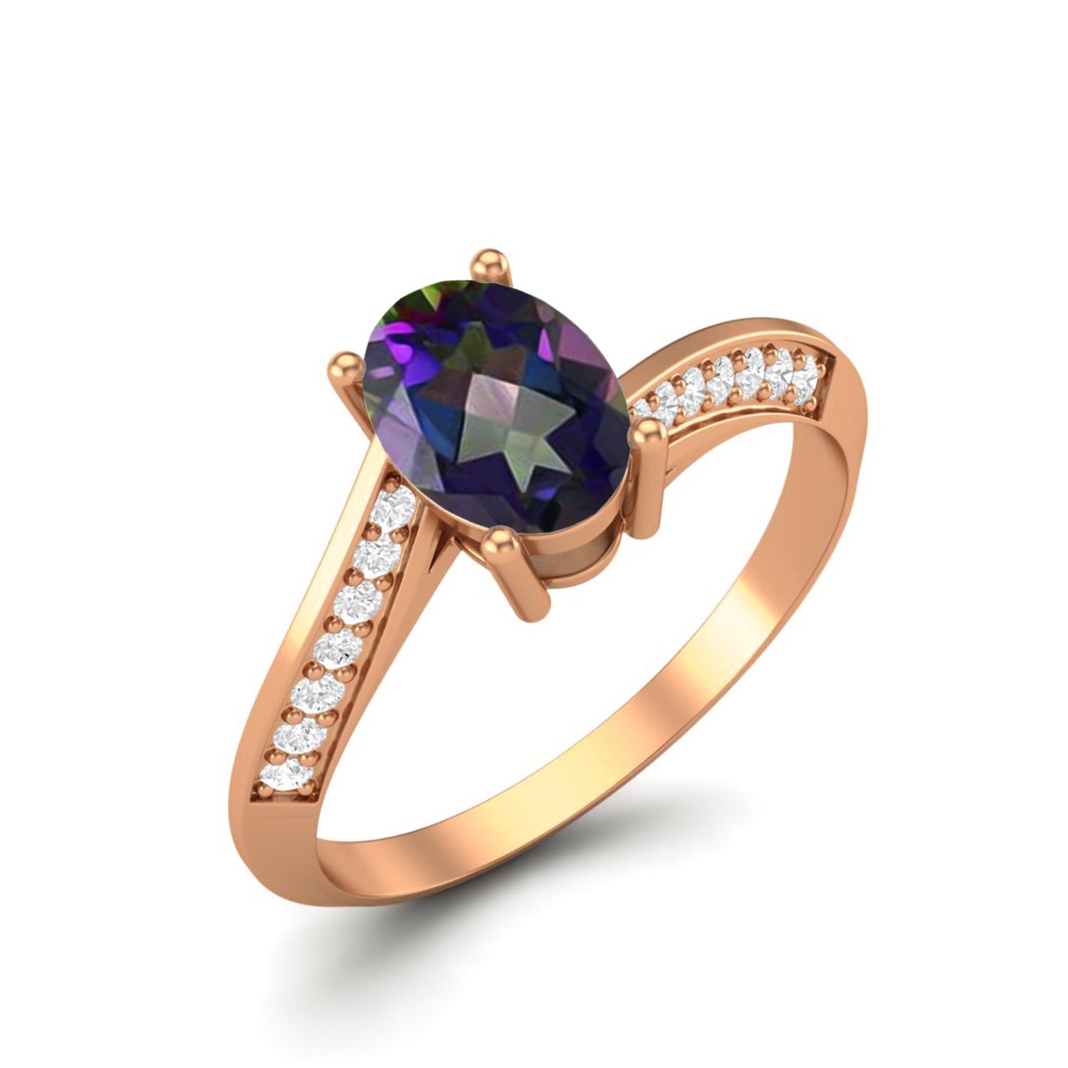 Anello in argento sterling 925 con topazio mistico, 7x5 mm, fede nuziale ovale