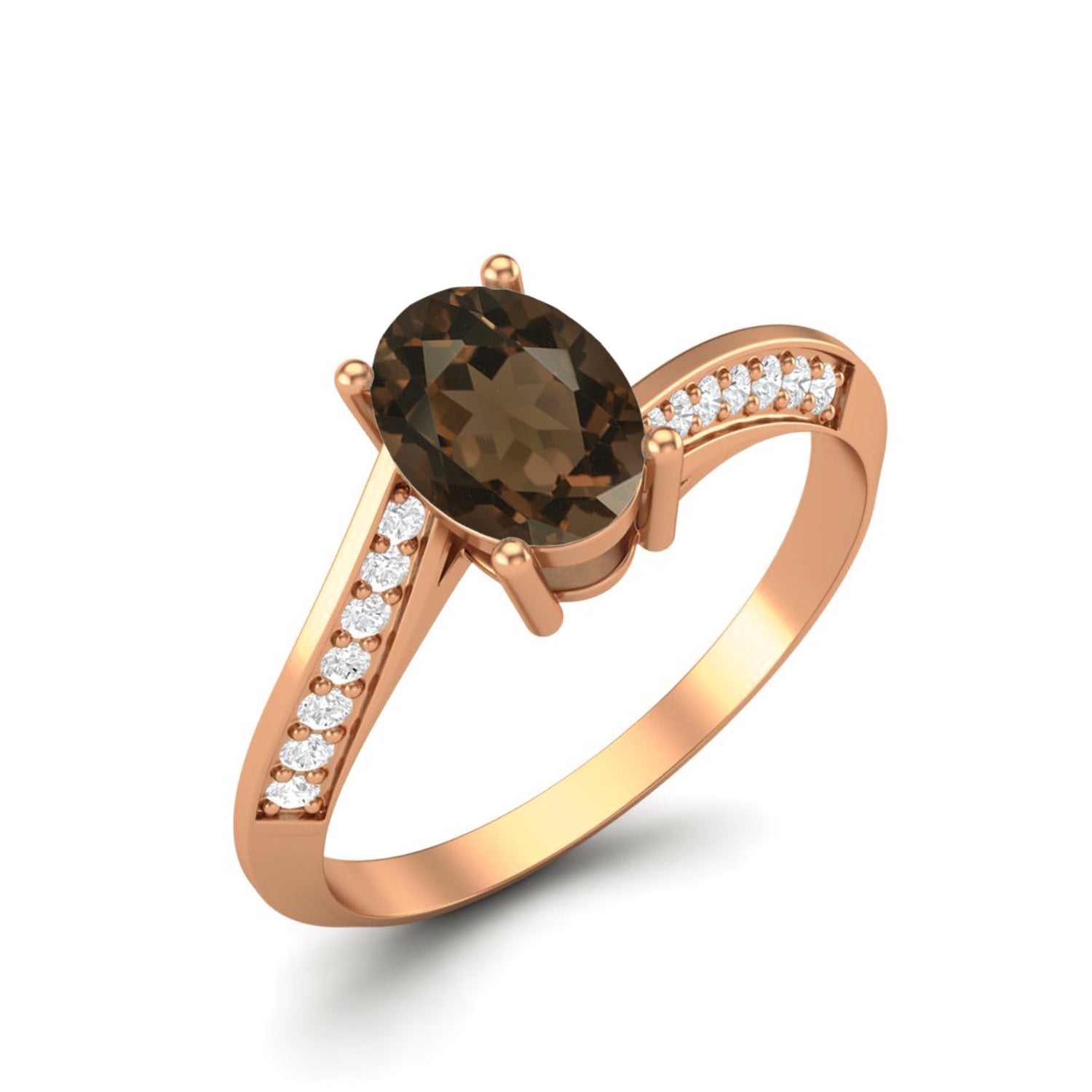 Anello solitario da donna in argento sterling 925 con quarzo fumé da 1,56 carati
