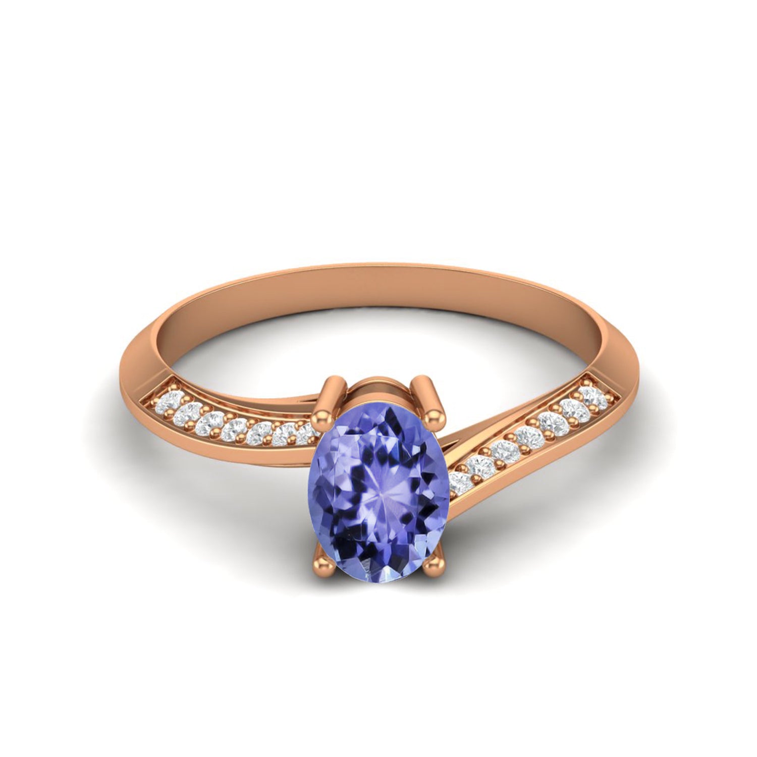 Anello solitario con tanzanite ovale in argento sterling 925 per donna