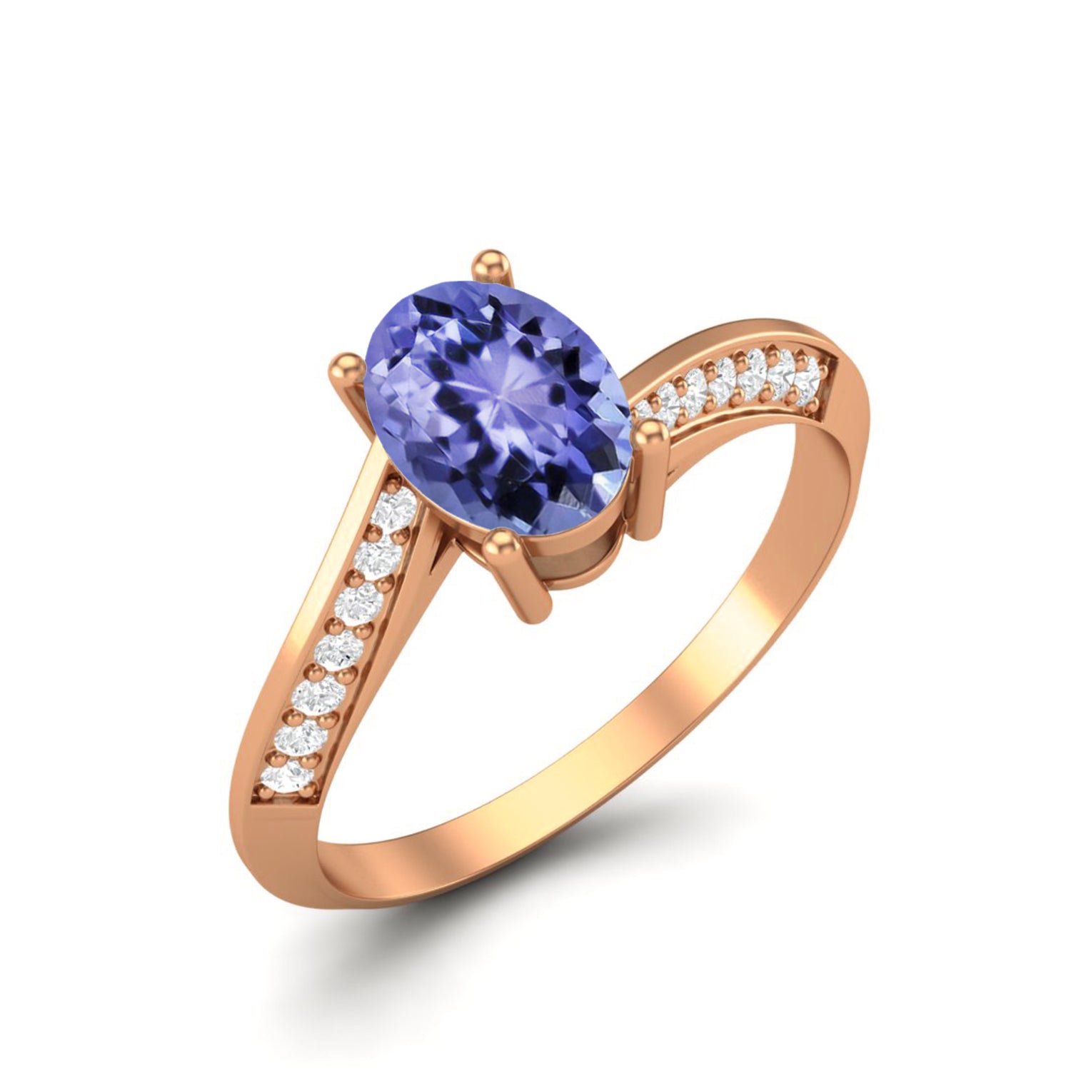 Anello solitario con tanzanite ovale in argento sterling 925 per donna