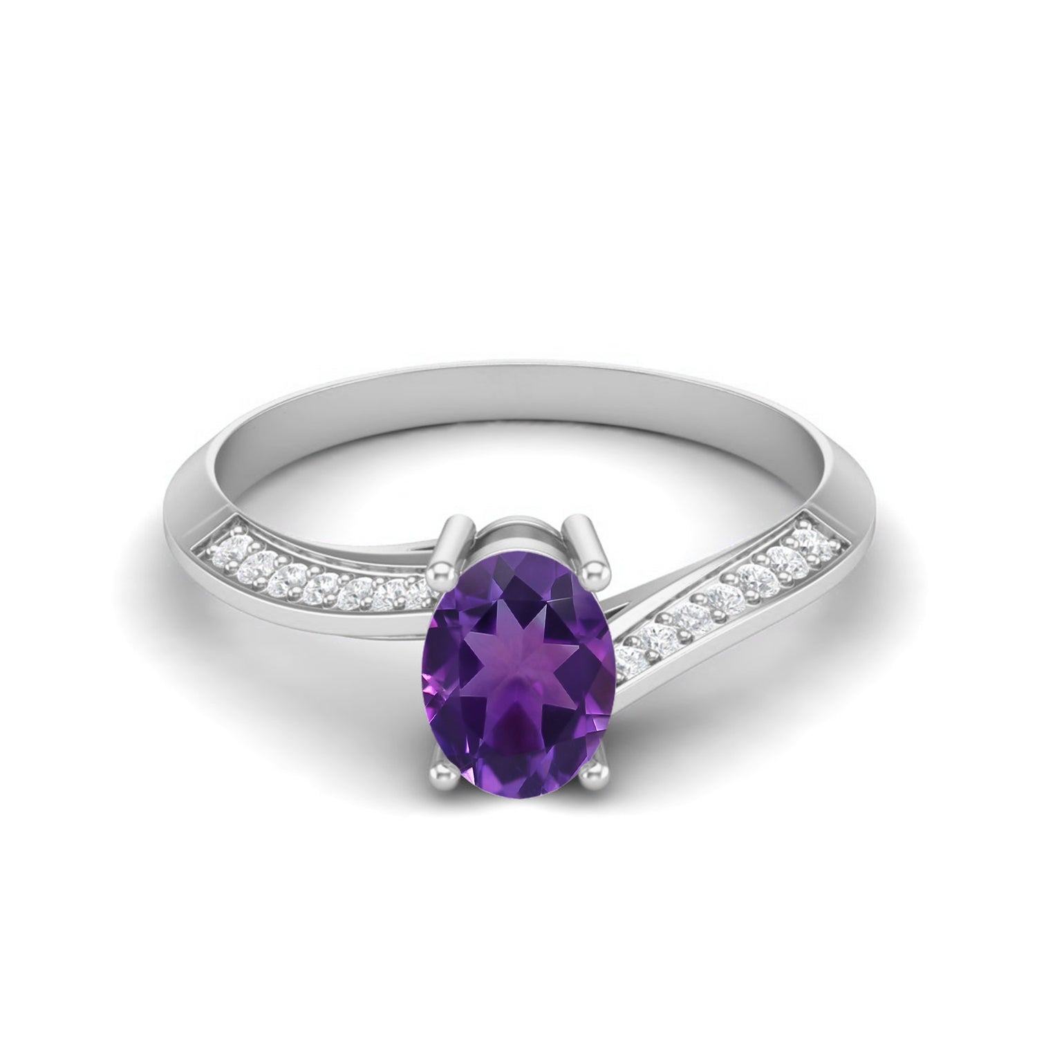 Amethyst Tapered Accent Band Ring – Sterling Silver