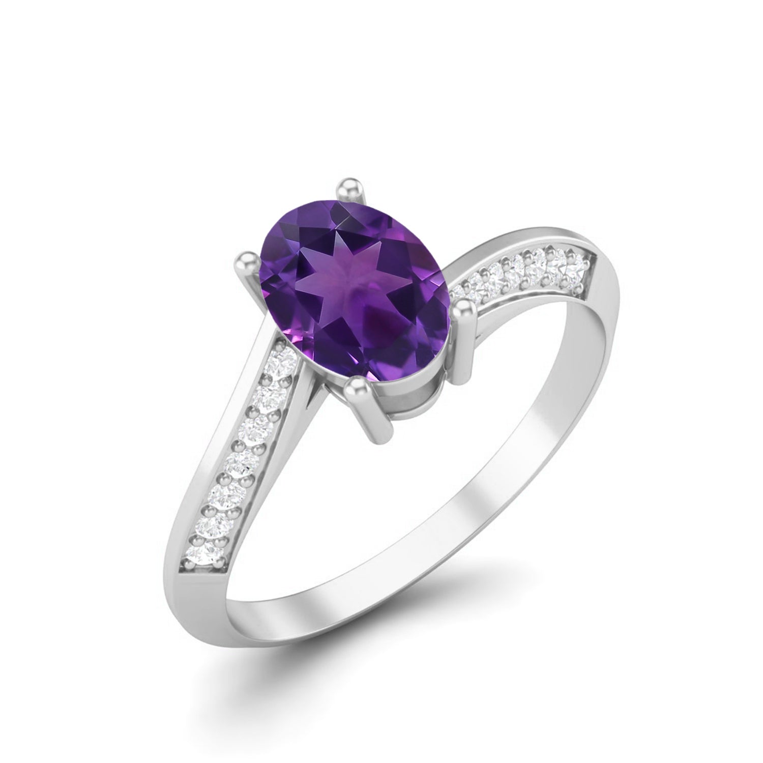 Amethyst Tapered Accent Band Ring – Sterling Silver