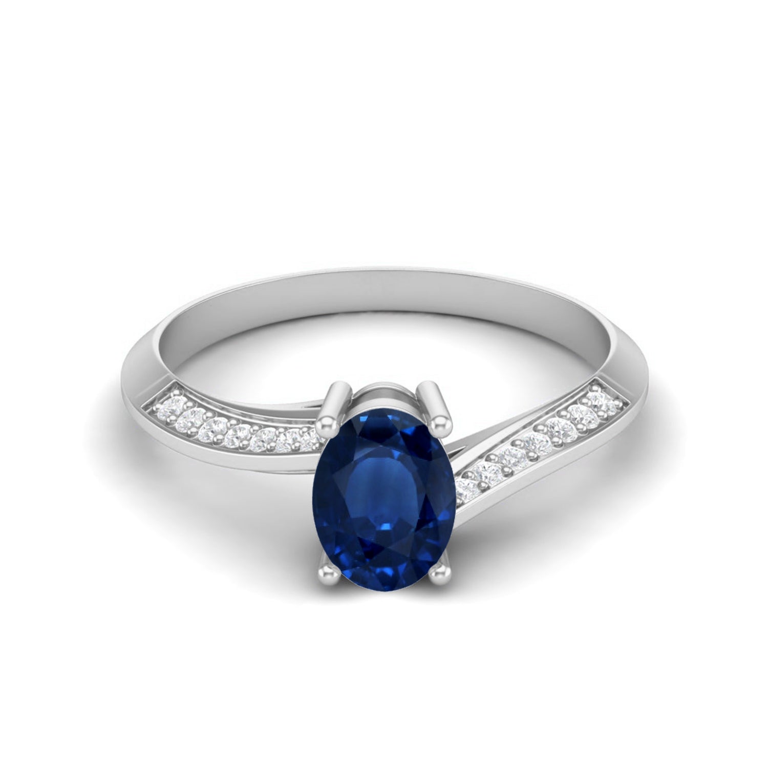 Anello da sposa in argento sterling 925 con accenti solitari in zaffiro blu da 1,56 carati, per donna