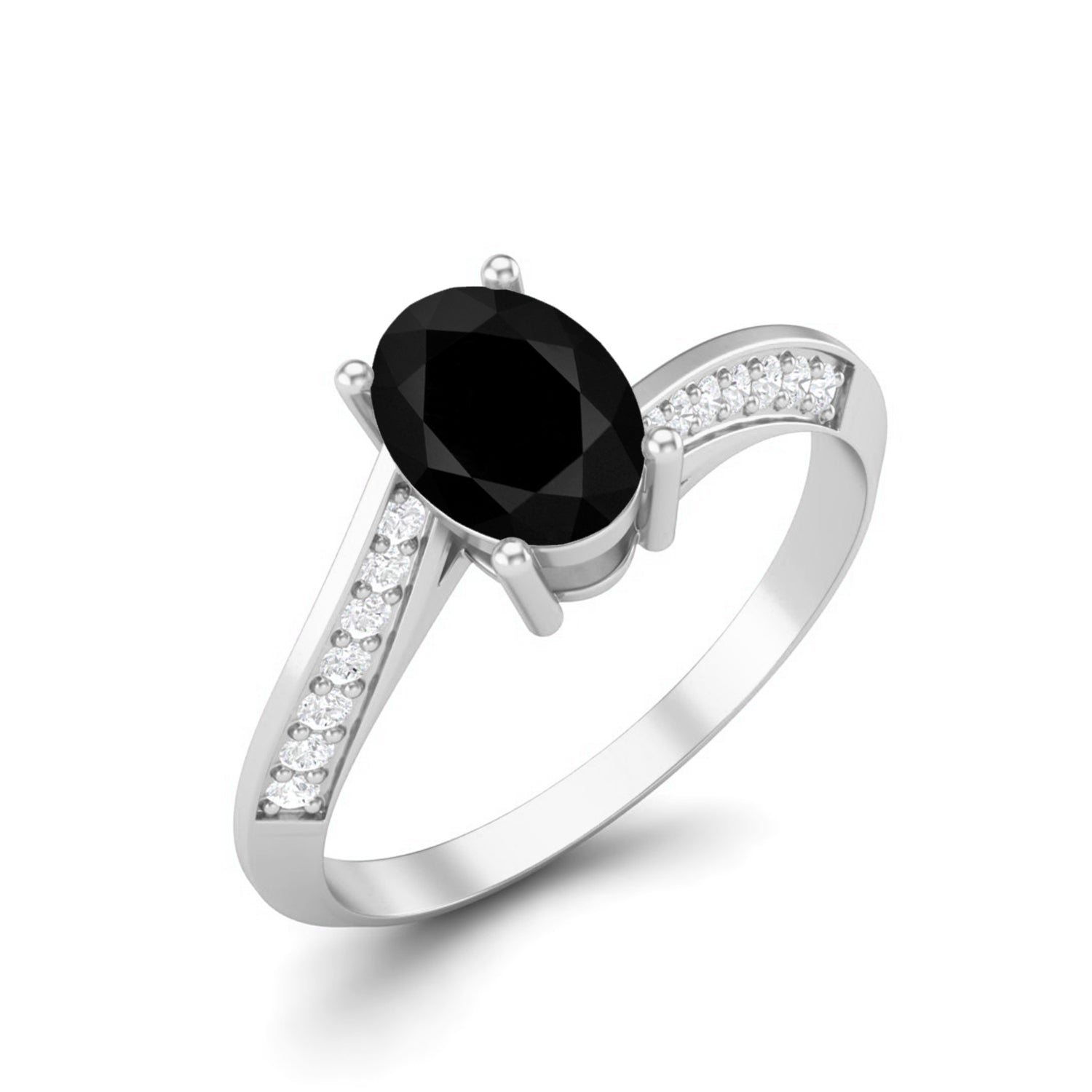 Black Spinel Tapered Accent Band Ring – Sterling Silver