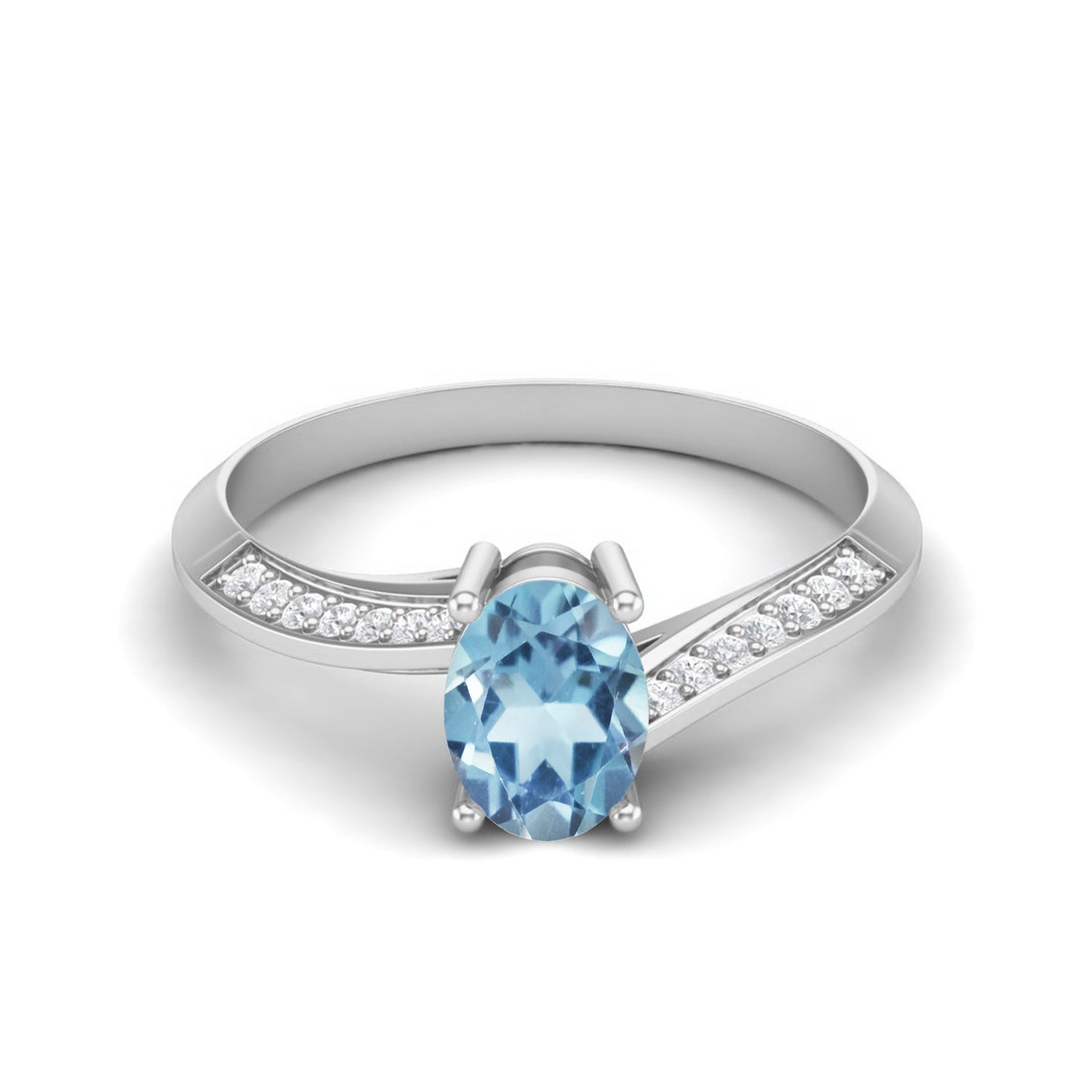 Anello solitario ovale in argento sterling 925 con topazio blu per donna