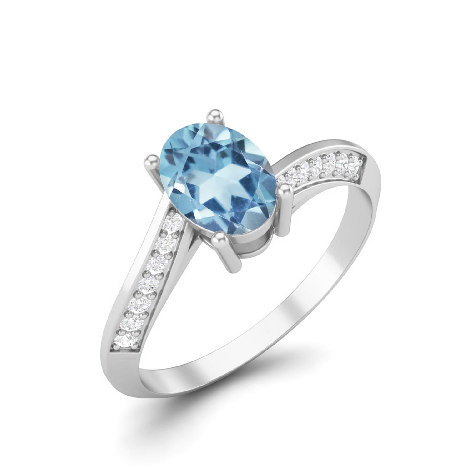Anello solitario ovale in argento sterling 925 con topazio blu per donna
