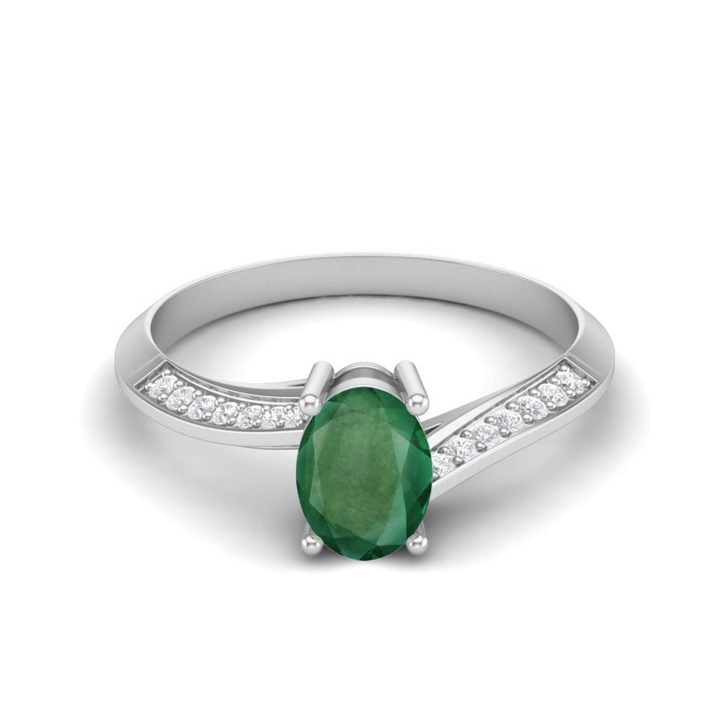 Emerald Bypass Band Design Ring – Sterling Silver