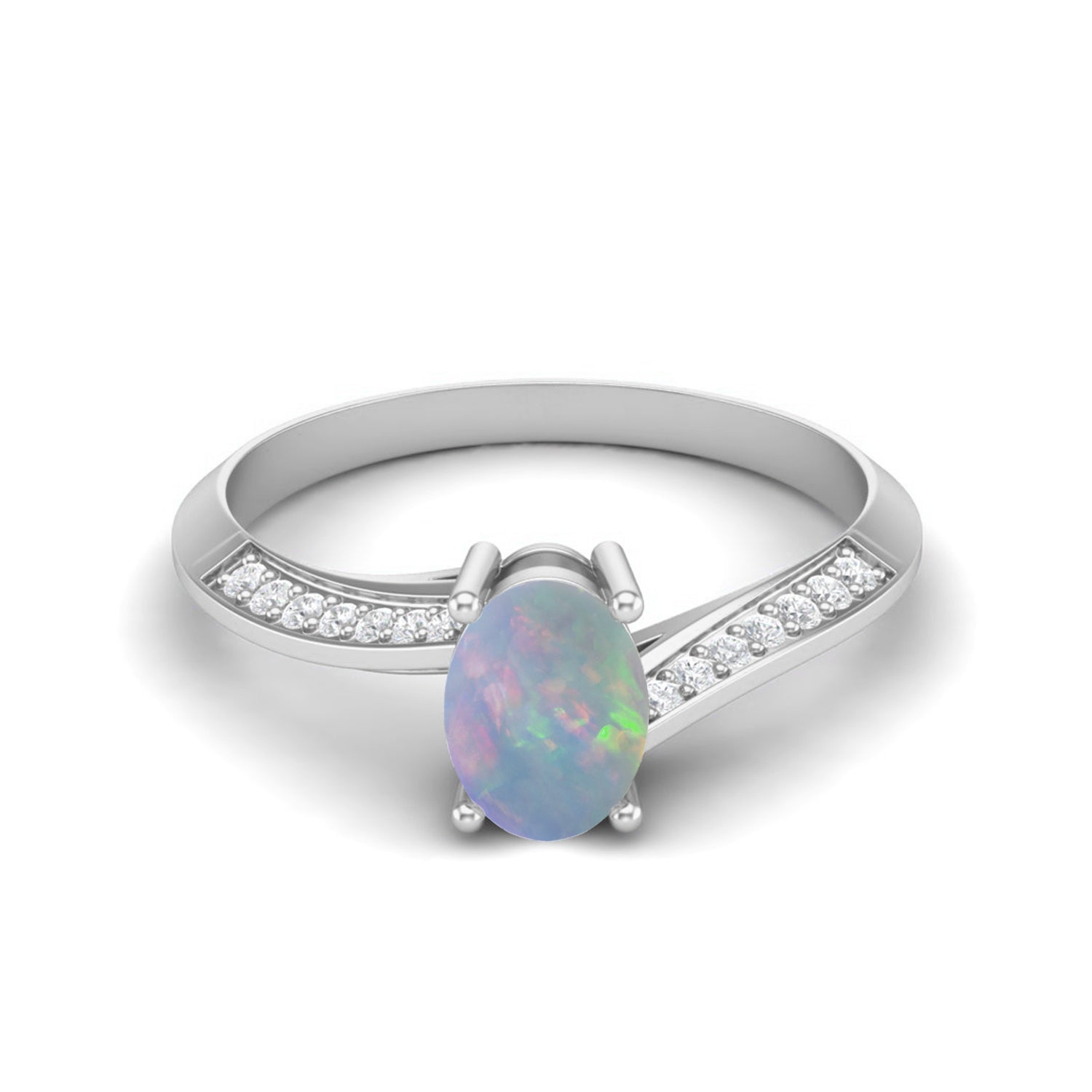 Opal Tapered Accent Band Ring – Sterling Silver
