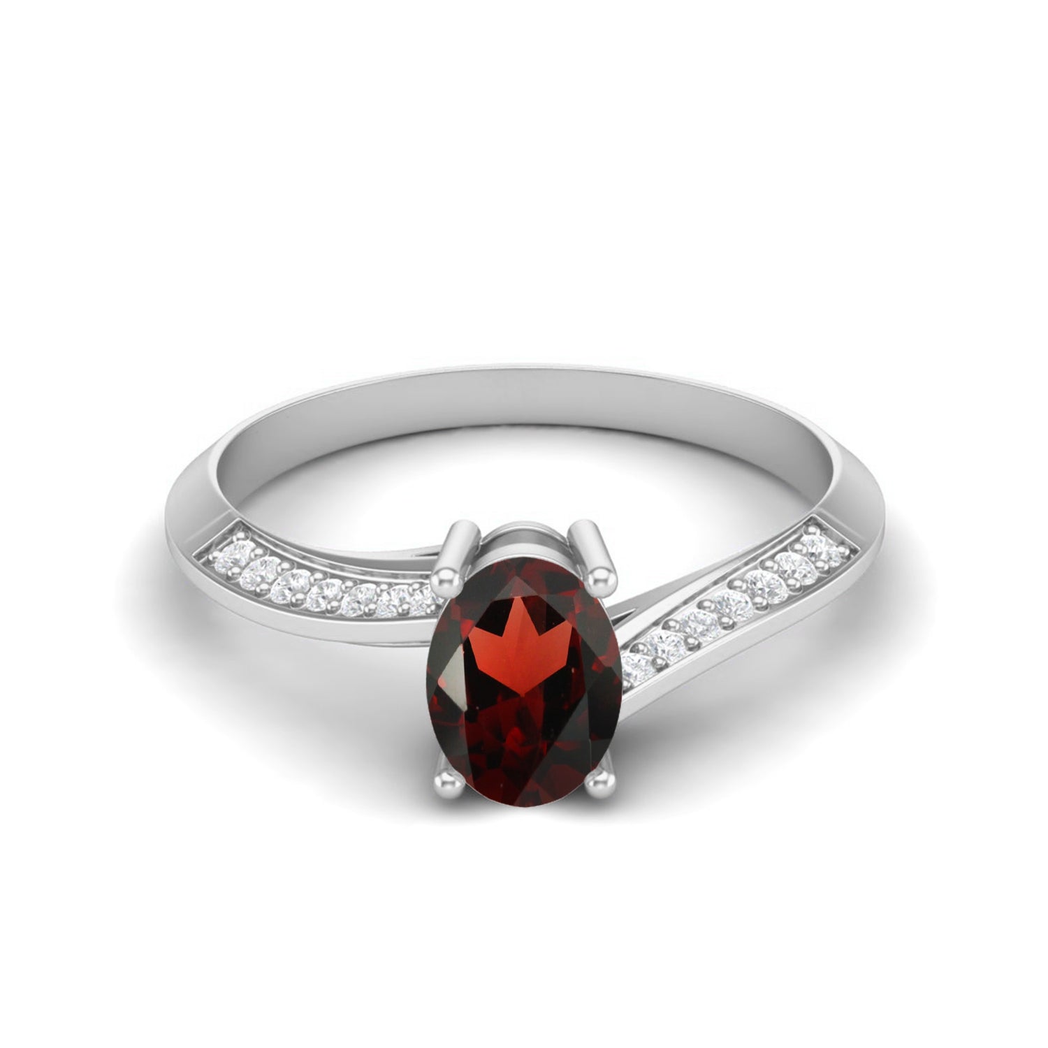 Garnet Oval Cut Side Accents Ring – Sterling Silver