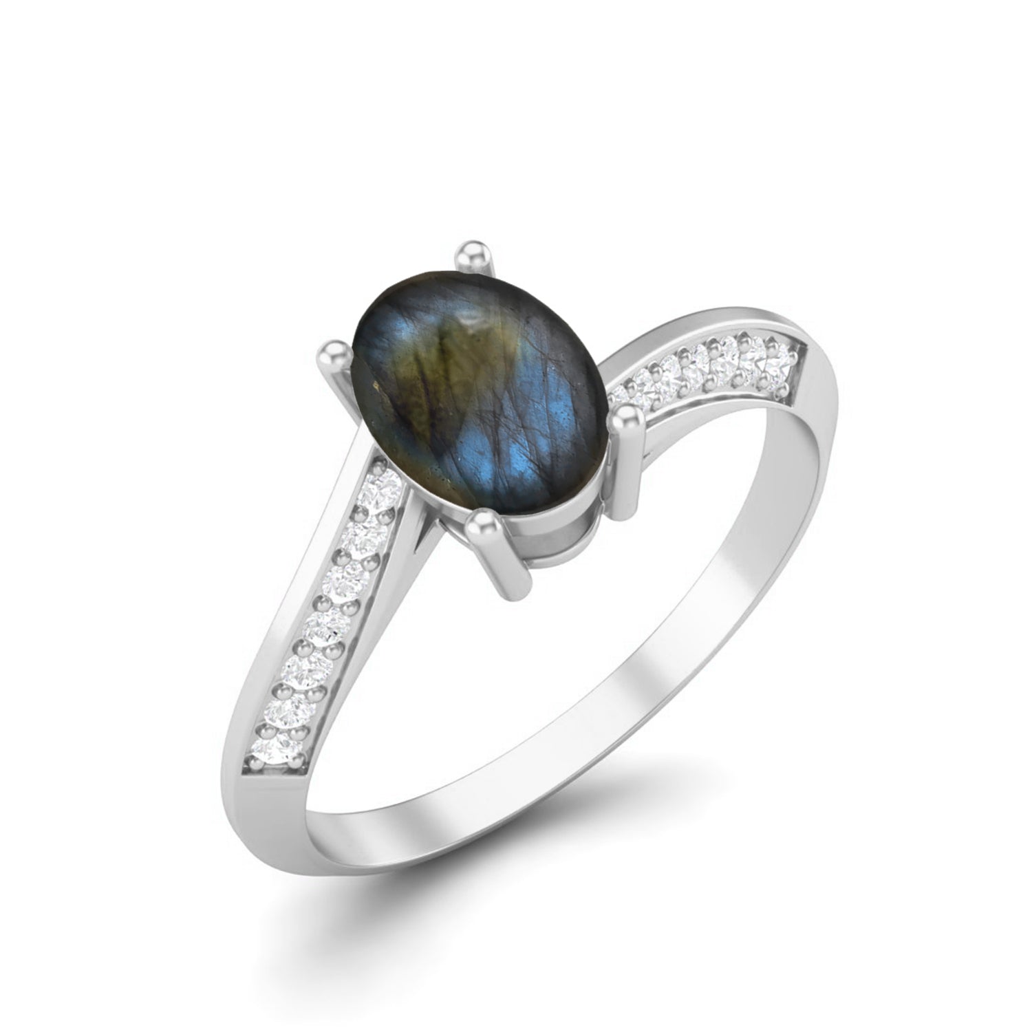 Anello di fidanzamento con labradorite naturale, anello solitario in argento sterling 925 per donna