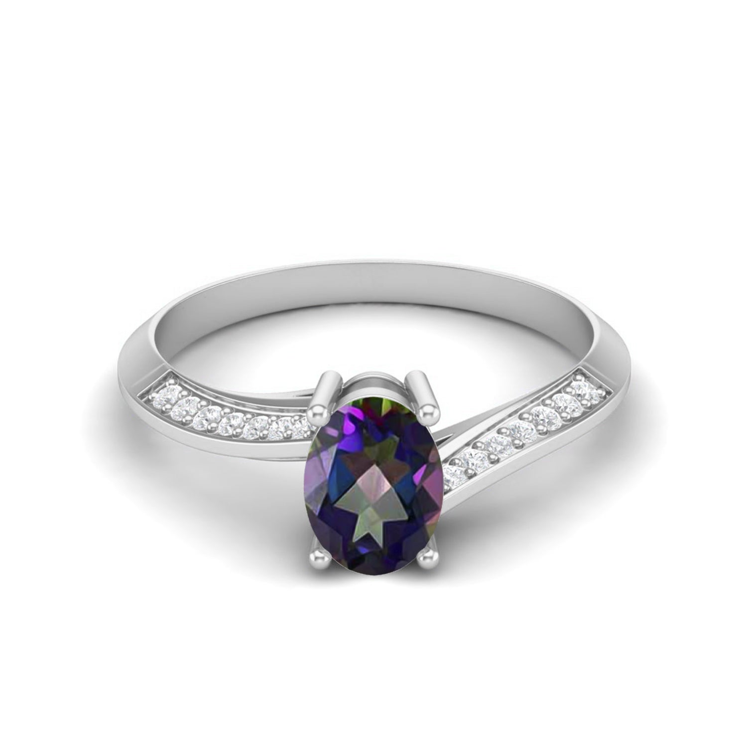 Anello in argento sterling 925 con topazio mistico, 7x5 mm, fede nuziale ovale