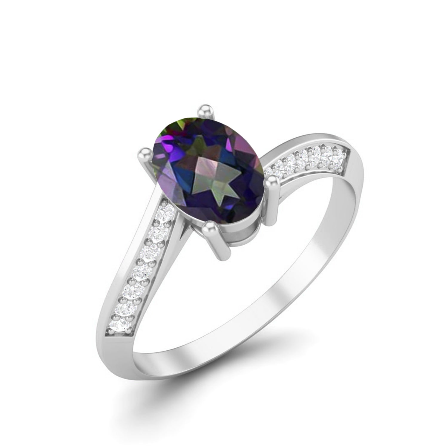 Anello in argento sterling 925 con topazio mistico, 7x5 mm, fede nuziale ovale