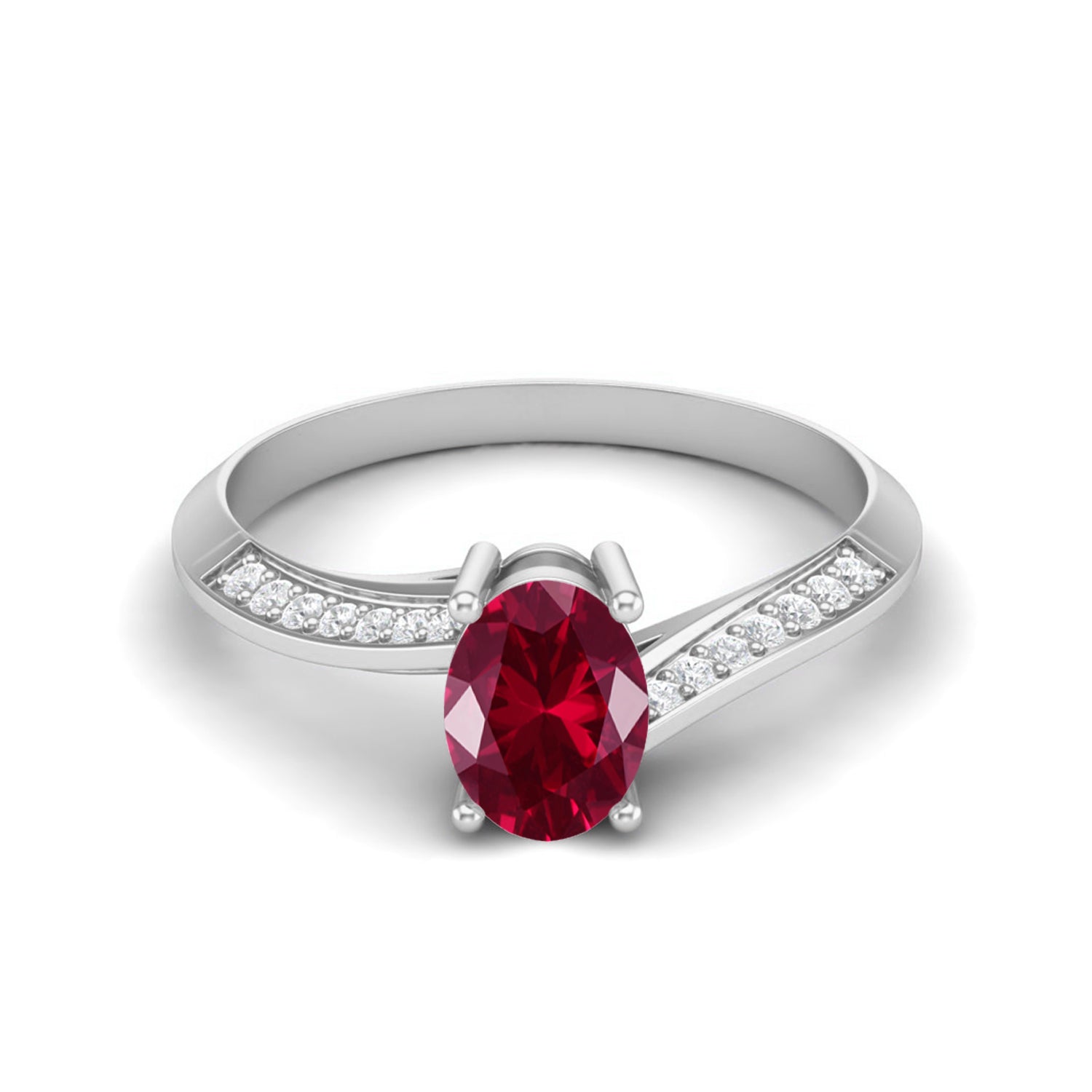 Ruby Oval Twisted Band Ring - Sterling Silver
