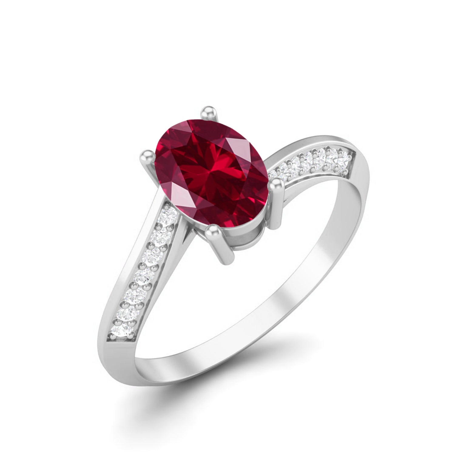 Ruby Oval Twisted Band Ring - Sterling Silver