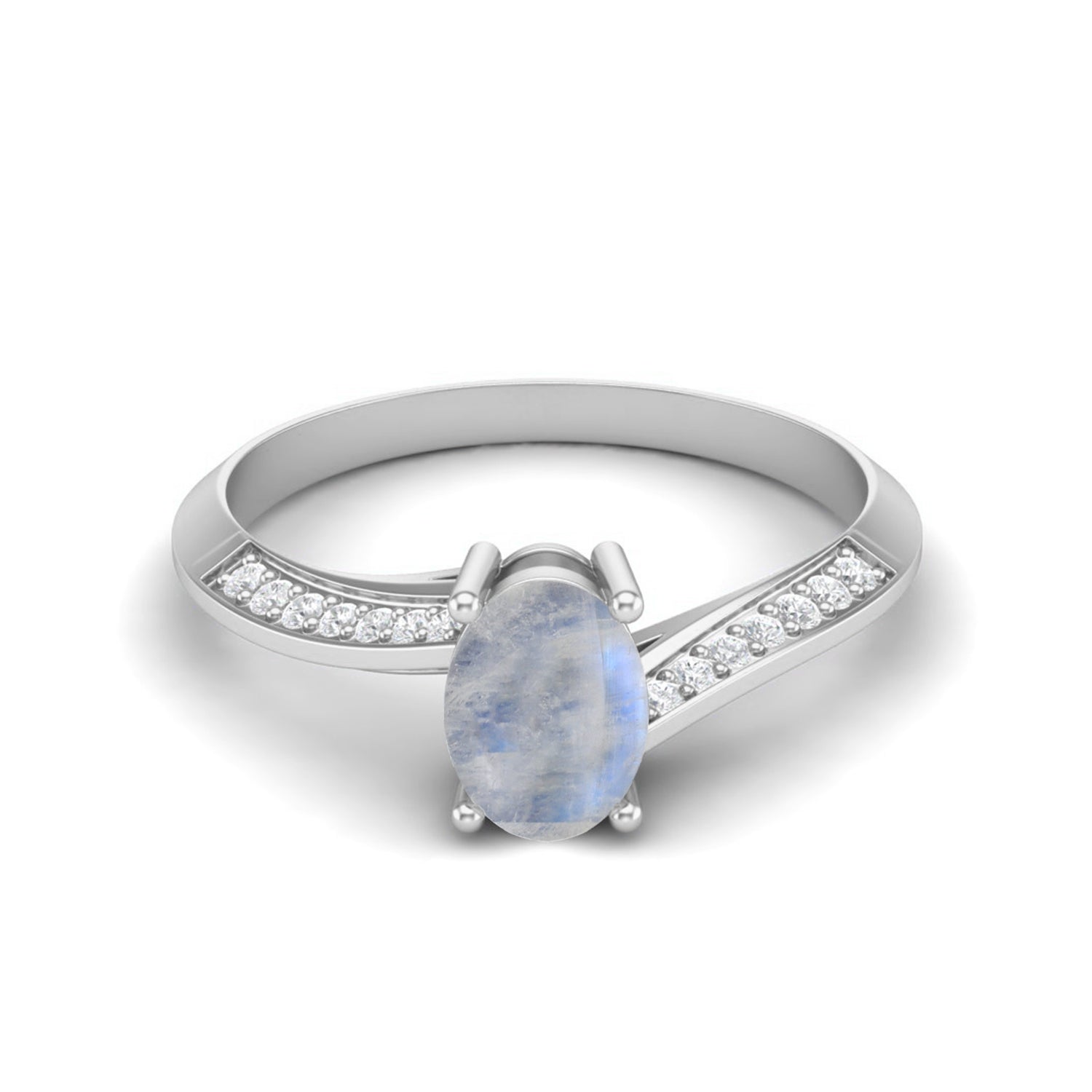 Moonstone Tapered Accent Band Ring – Sterling Silver