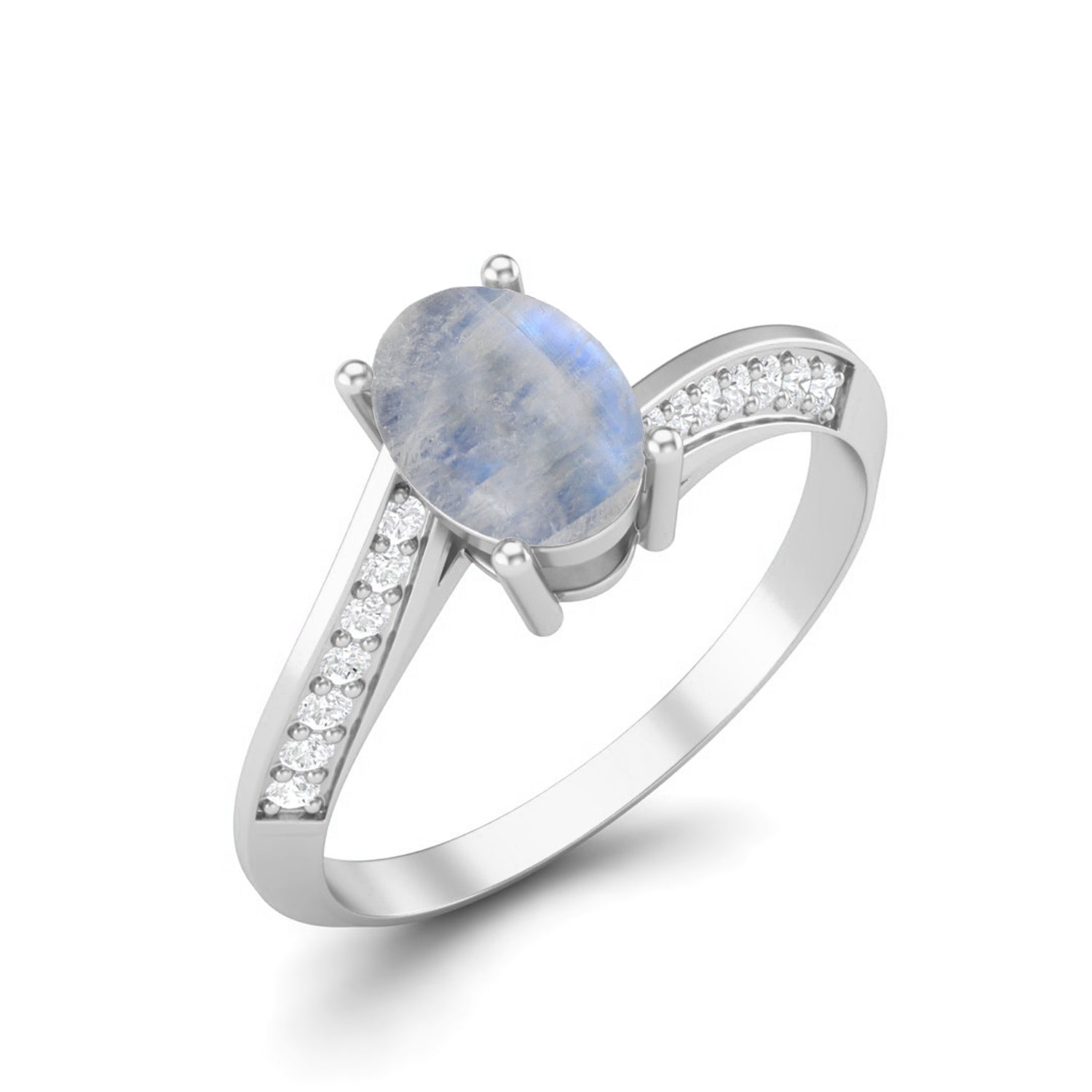Moonstone Tapered Accent Band Ring – Sterling Silver
