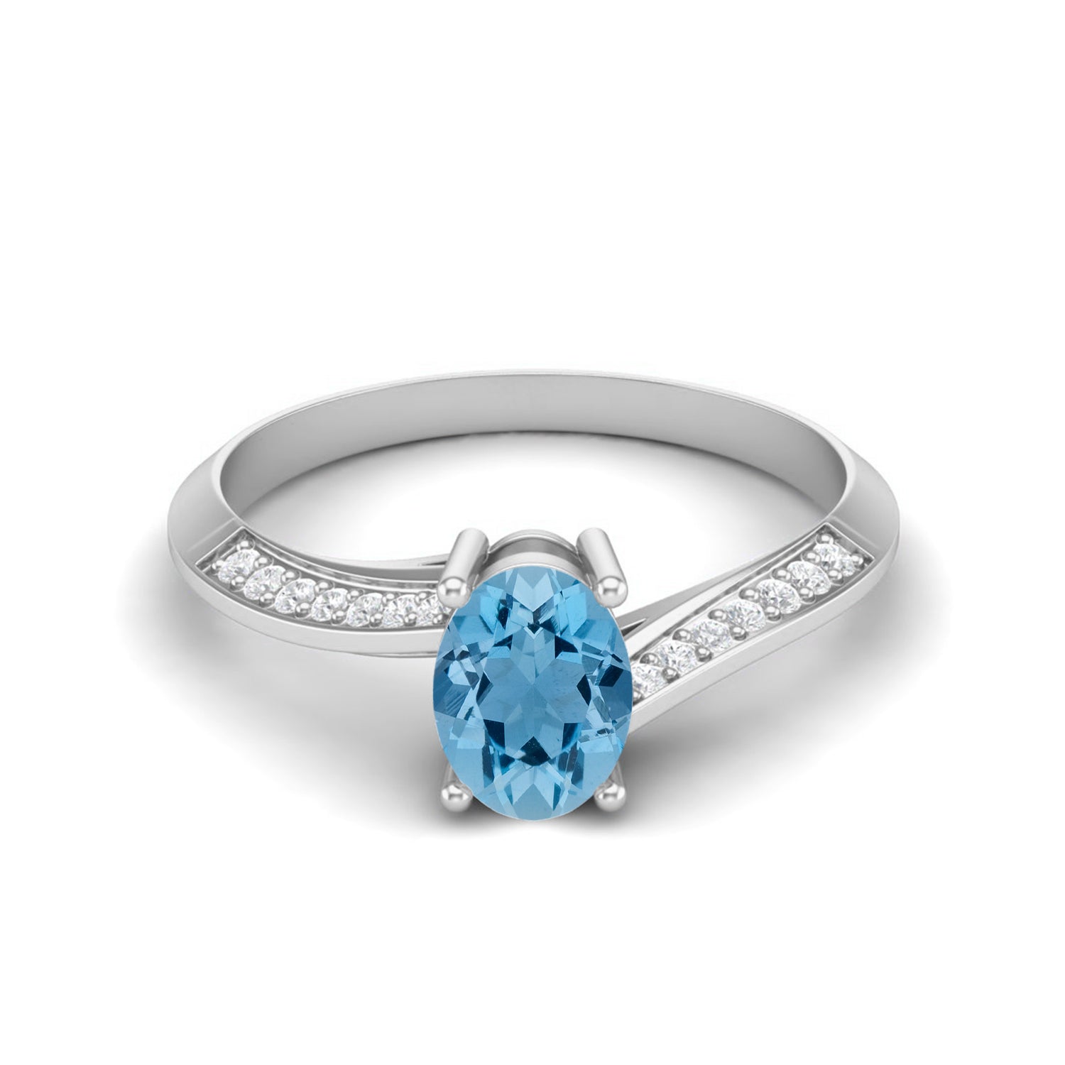 Anello nuziale con solitario in topazio azzurro cielo naturale, anello con pietra decorativa di forma ovale