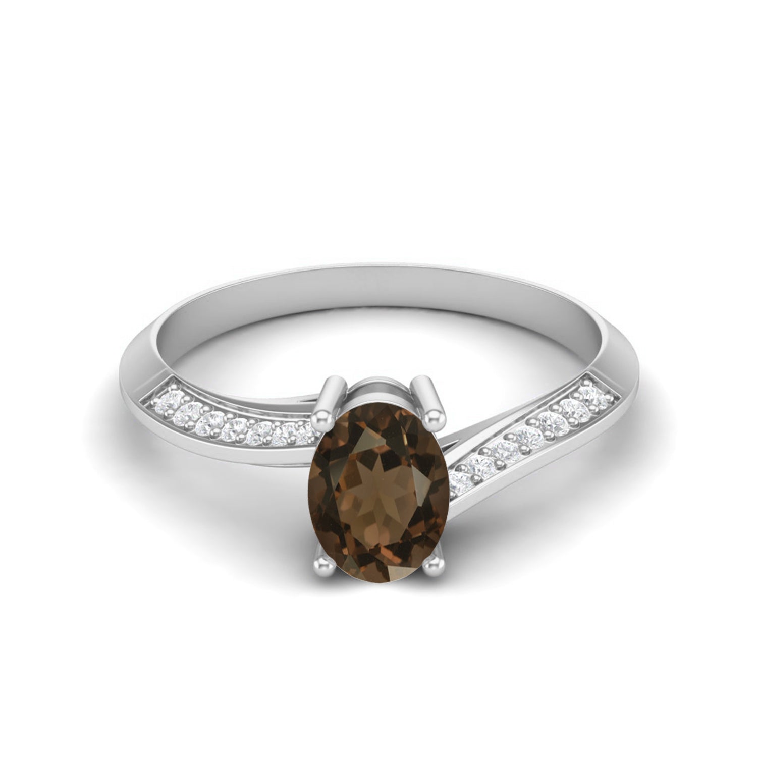 Anello solitario da donna in argento sterling 925 con quarzo fumé da 1,56 carati