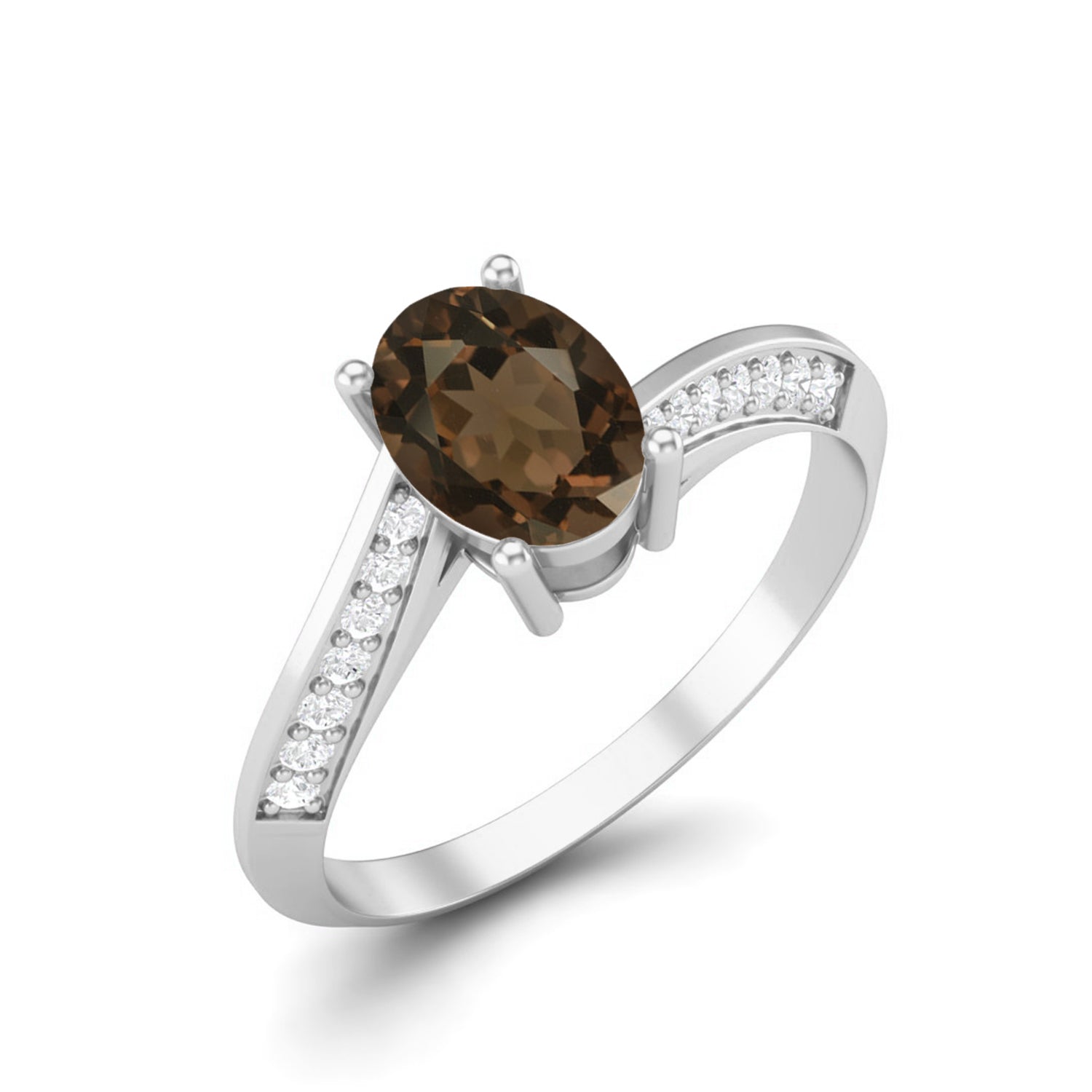 Anello solitario da donna in argento sterling 925 con quarzo fumé da 1,56 carati