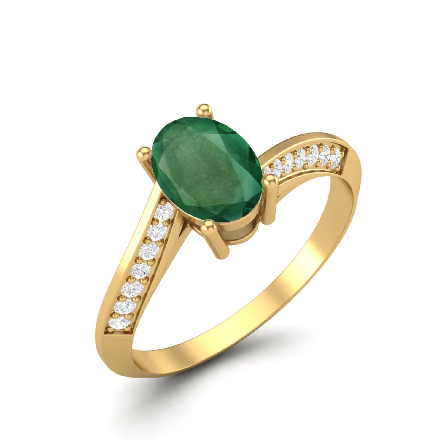Emerald Bypass Band Design Ring – Sterling Silver