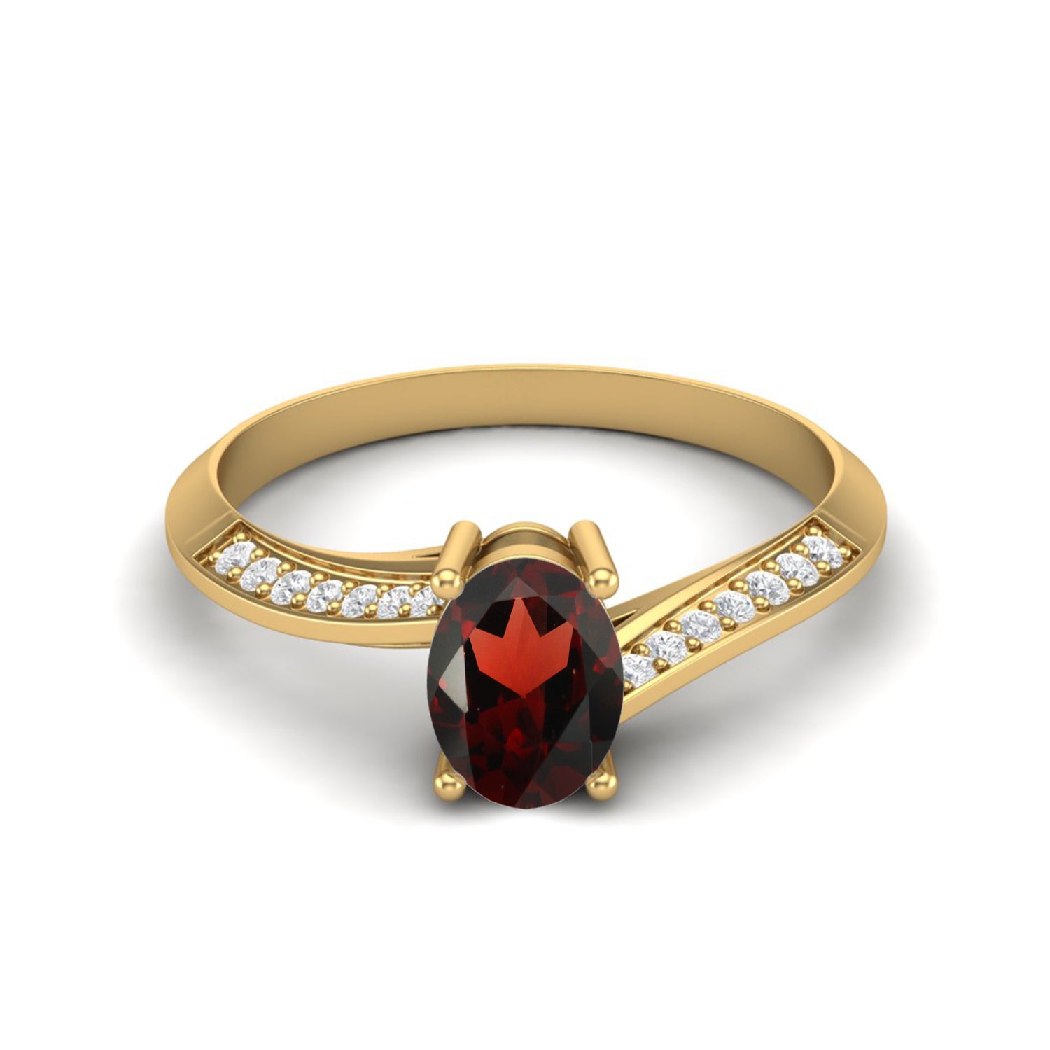 Garnet Oval Cut Side Accents Ring – Sterling Silver