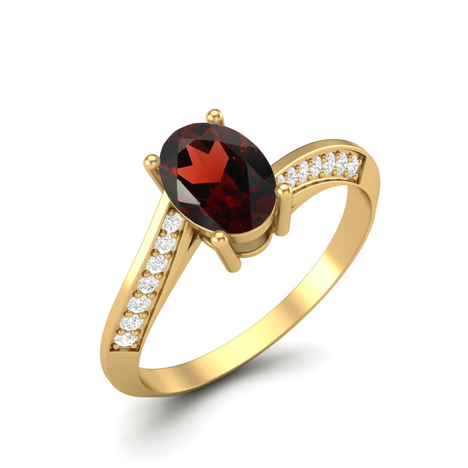 Garnet Oval Cut Side Accents Ring – Sterling Silver