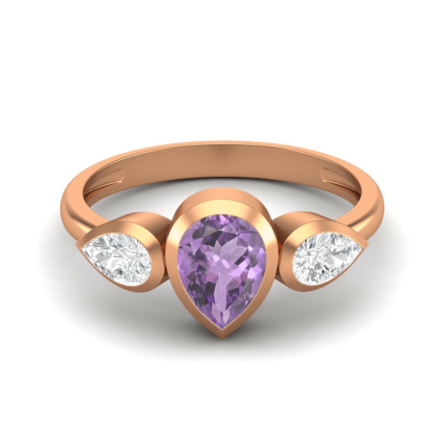 Amethyst Three Stone Modern Ring – Sterling Silver