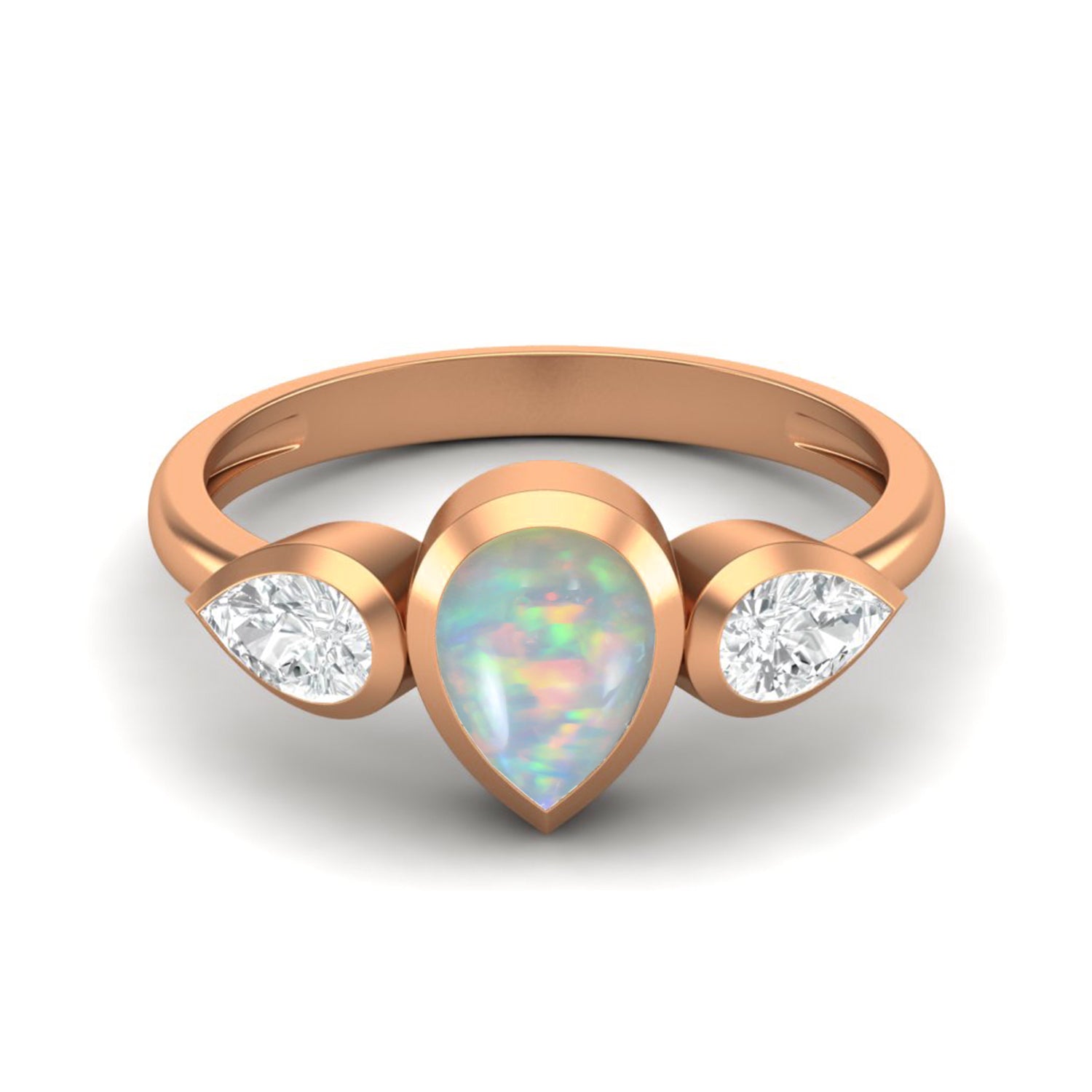 Opal Three Stone Modern Ring – Sterling Silver