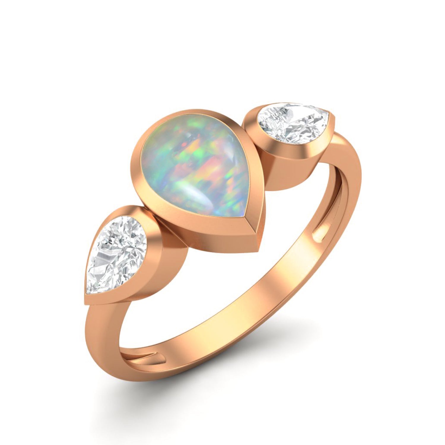 Opal Three Stone Modern Ring – Sterling Silver
