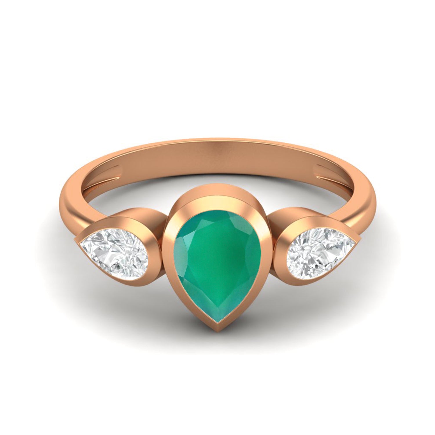Green Onyx Three Stone Modern Ring – Sterling Silver