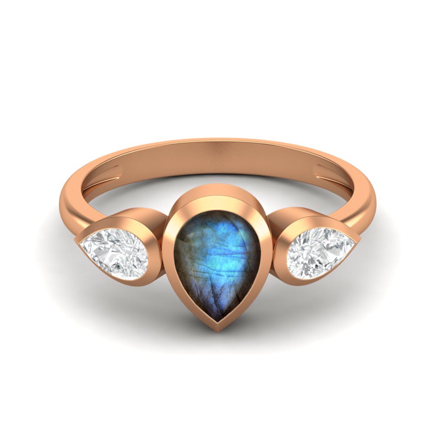 Labradorite Three Stone Modern Ring – Sterling Silver